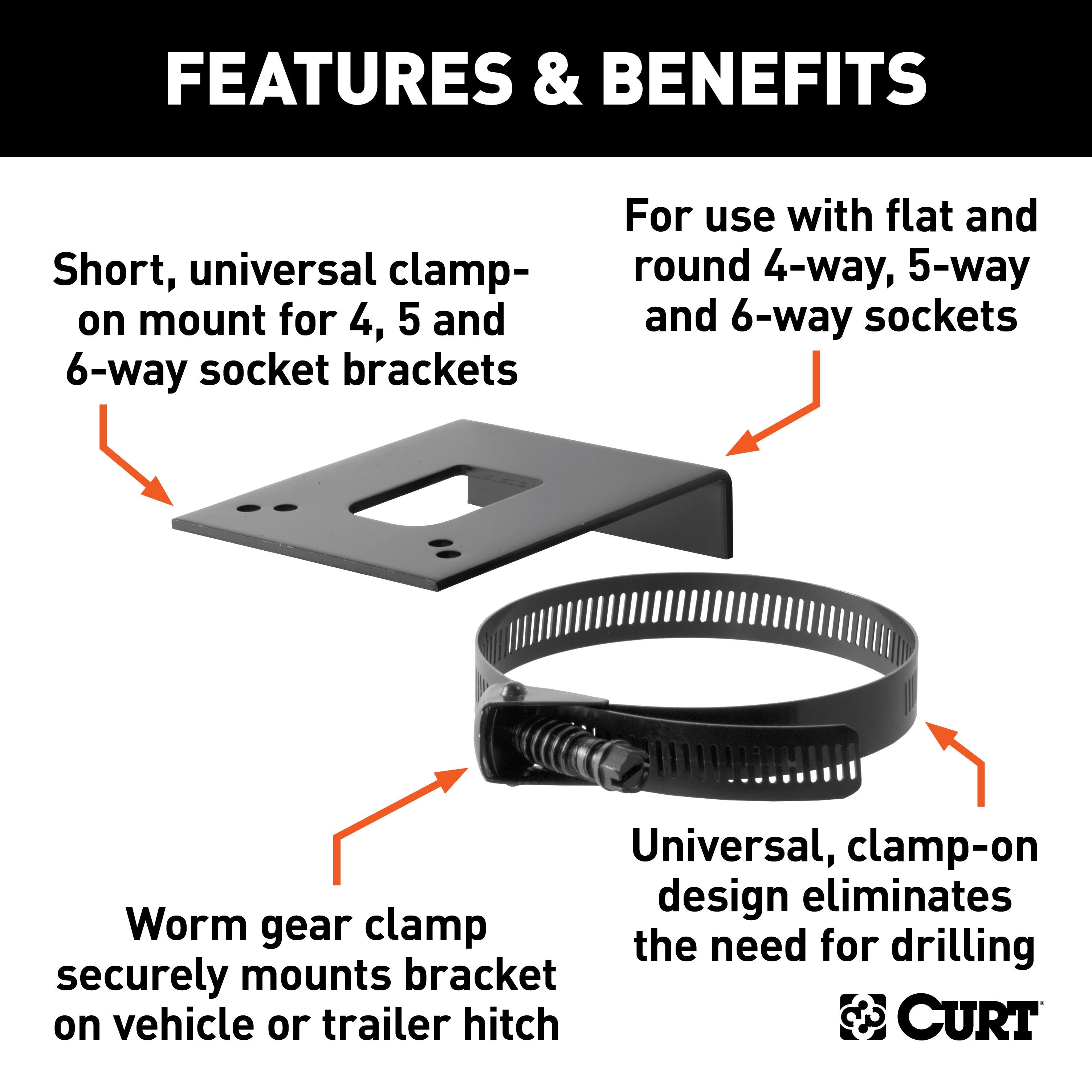CURT Vehicle-Side Trailer Wiring Harness Clamp-On Bracket Mount for 4-Way, 5-Way or 6-Way Model 57204