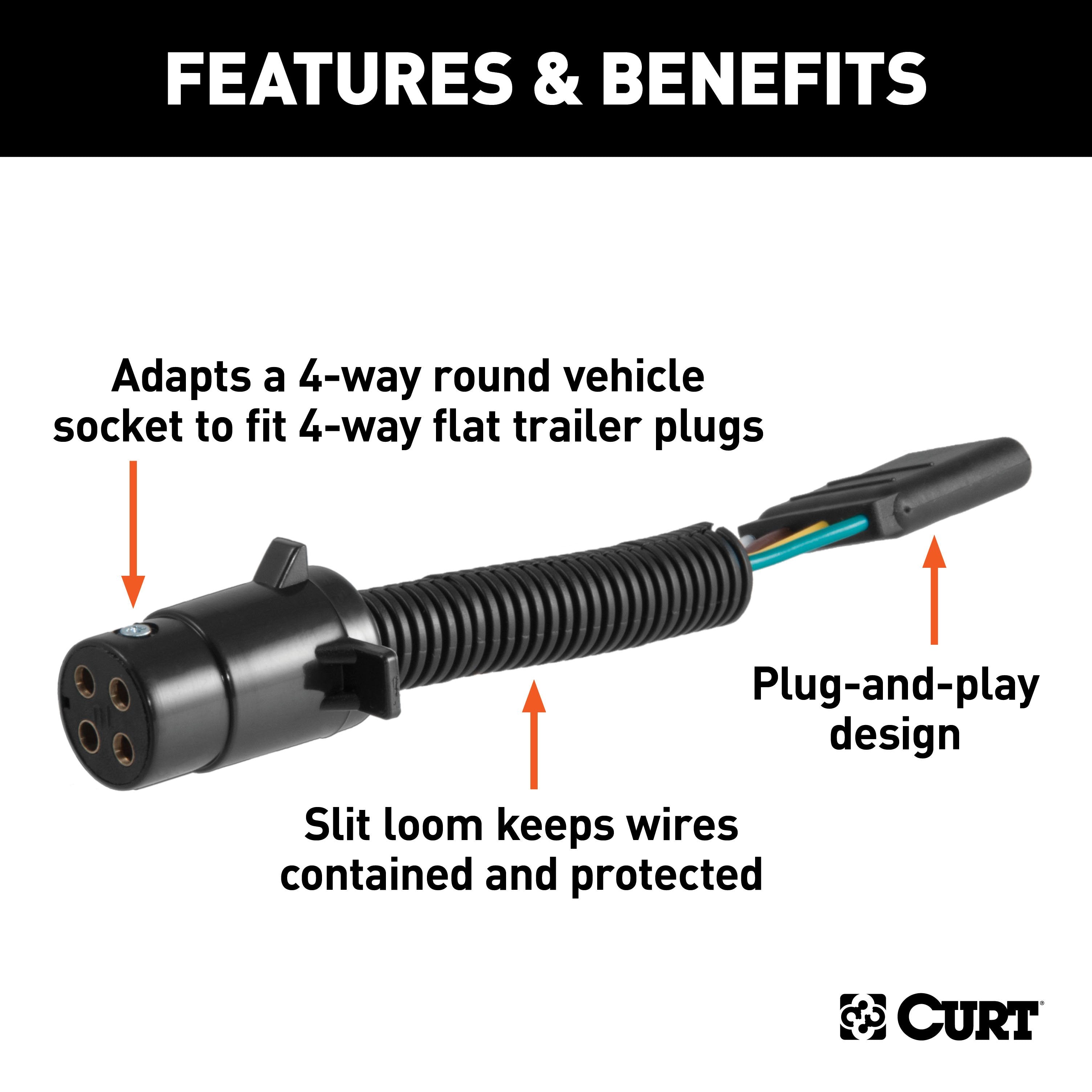 CURT 4-Pin Round Vehicle-Side to 4-Way Trailer Wiring Adapter Model 57225