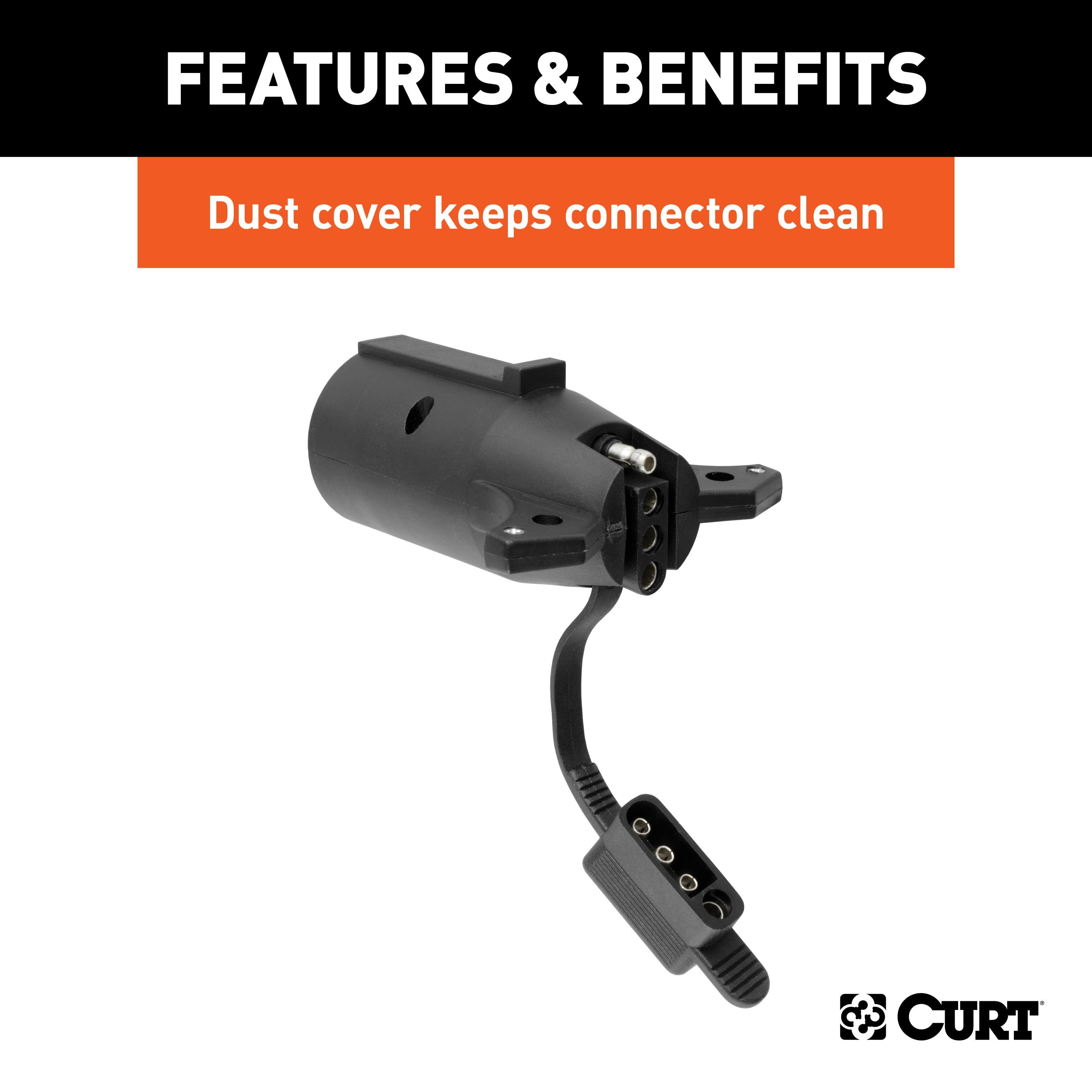 CURT 7-Way RV Blade Vehicle-Side to 4-Way Flat Trailer Wiring Adapter with Tester Model 57245