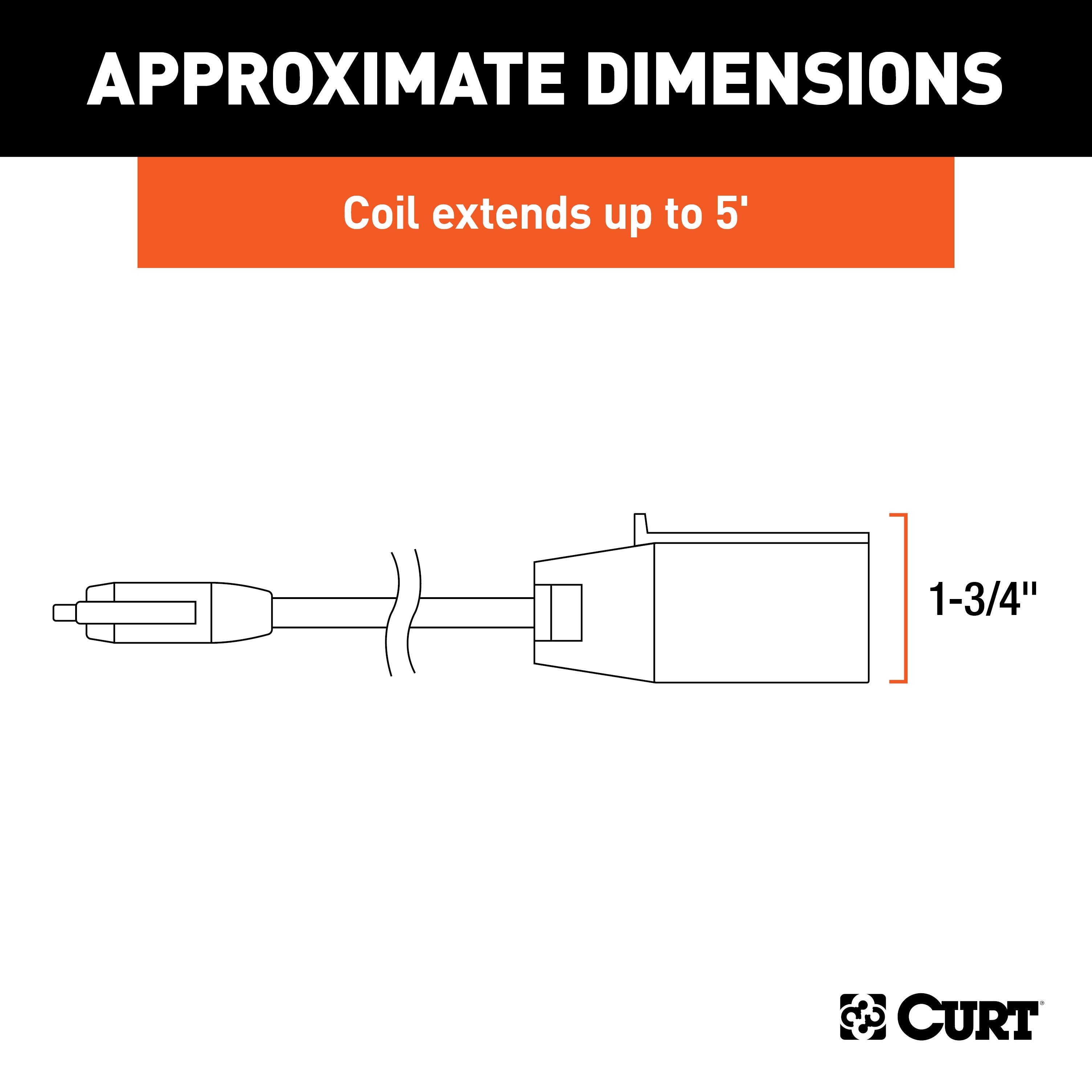 CURT 5-Foot 7-Way RV Blade Vehicle-Side to 5-Way Flat Trailer Wiring Adapter Extension Harness Model 57281