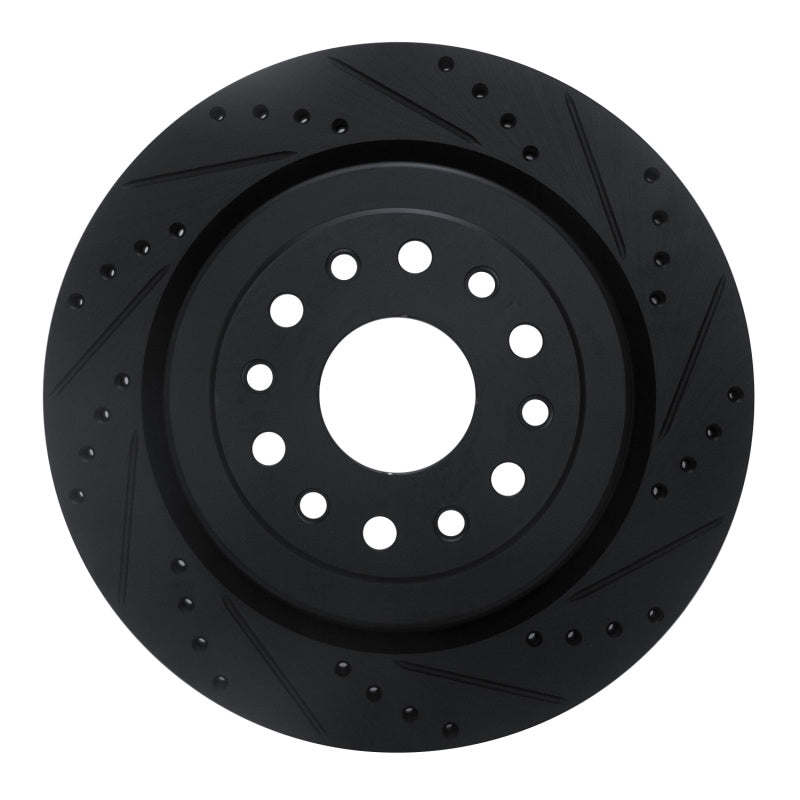R1 19-25 Ram 1500 Rear Right Drilled & Slotted Black Brake Rotor