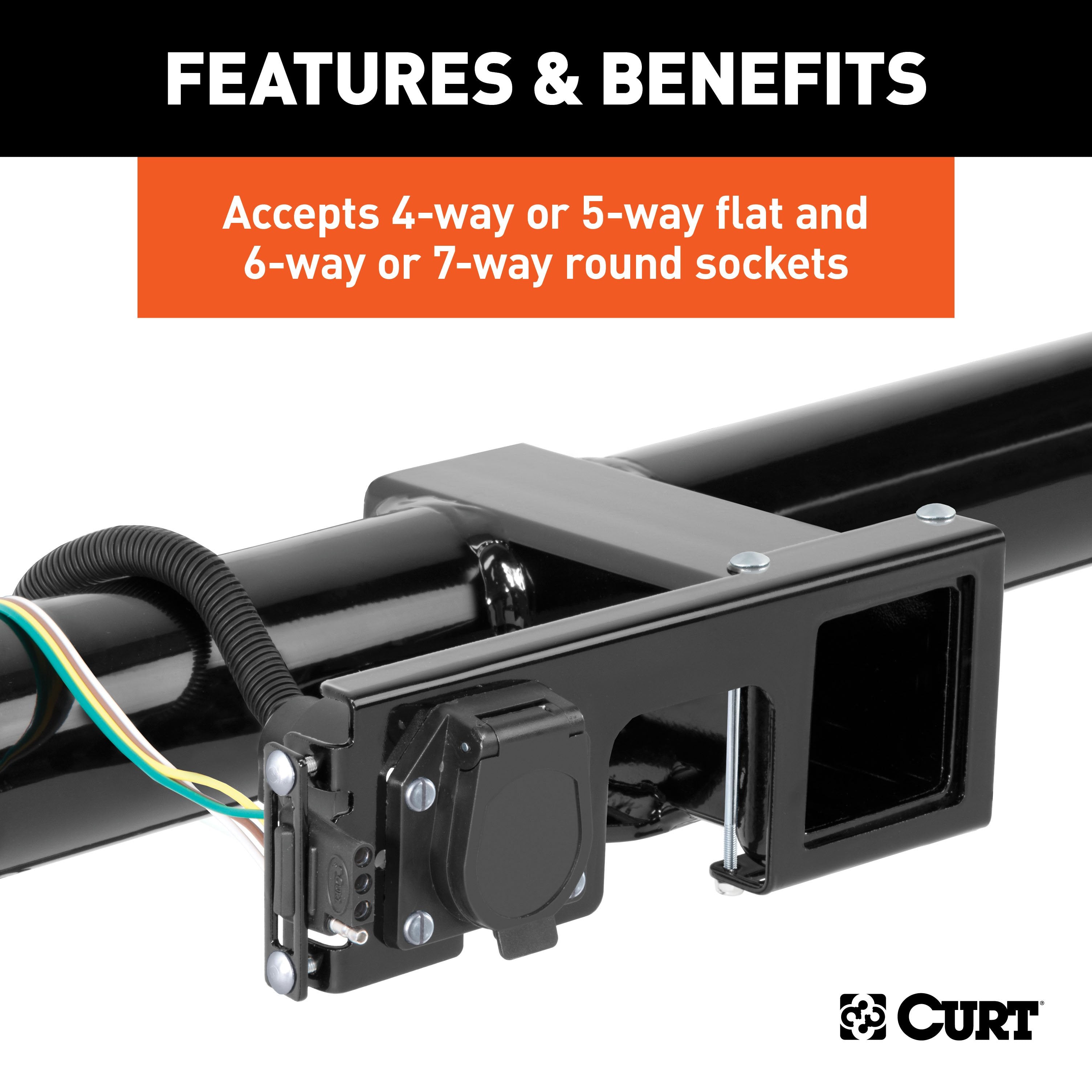 CURT Easy-Mount Vehicle Trailer Wiring Connector Mounting Bracket for 2-1/2-Inch Receiver, 4 or 5-Way Flat, 6 or 7-Way Round Model 58003