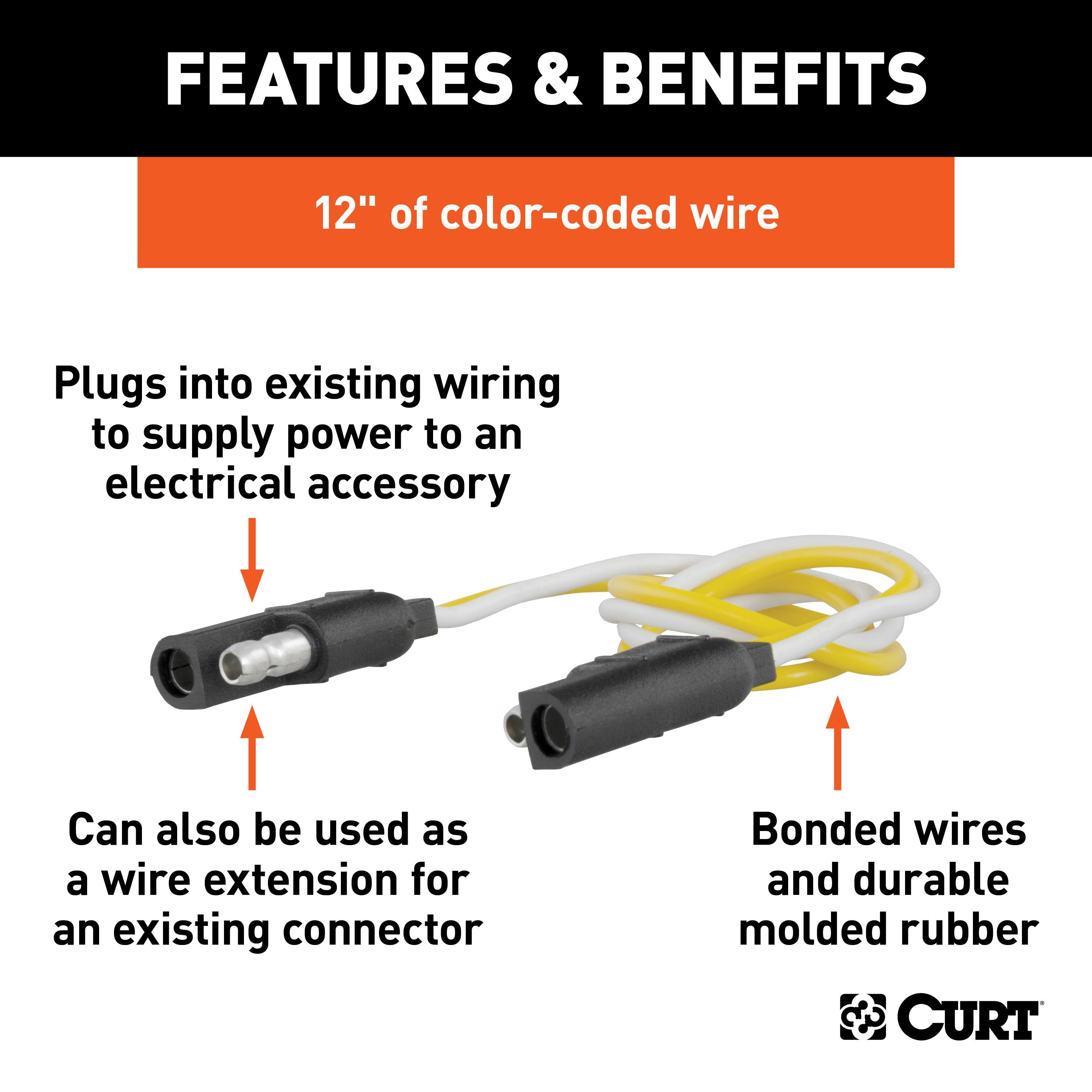 CURT 2-Pin Flat Wiring Harness with 12-Inch Wires Model 58020