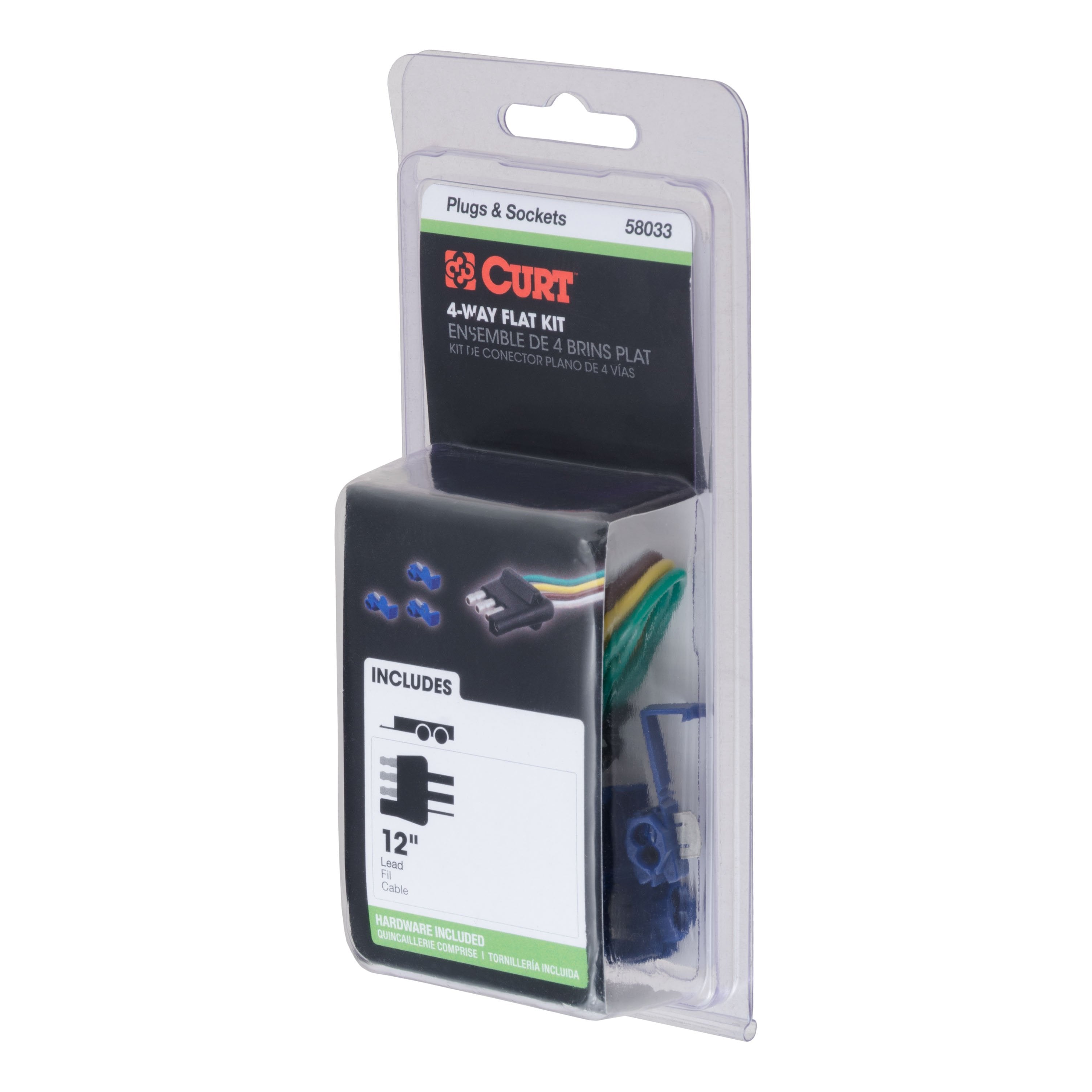 CURT Trailer-Side 4-Pin Flat Wiring Harness with 12-Inch Wires Model 58033