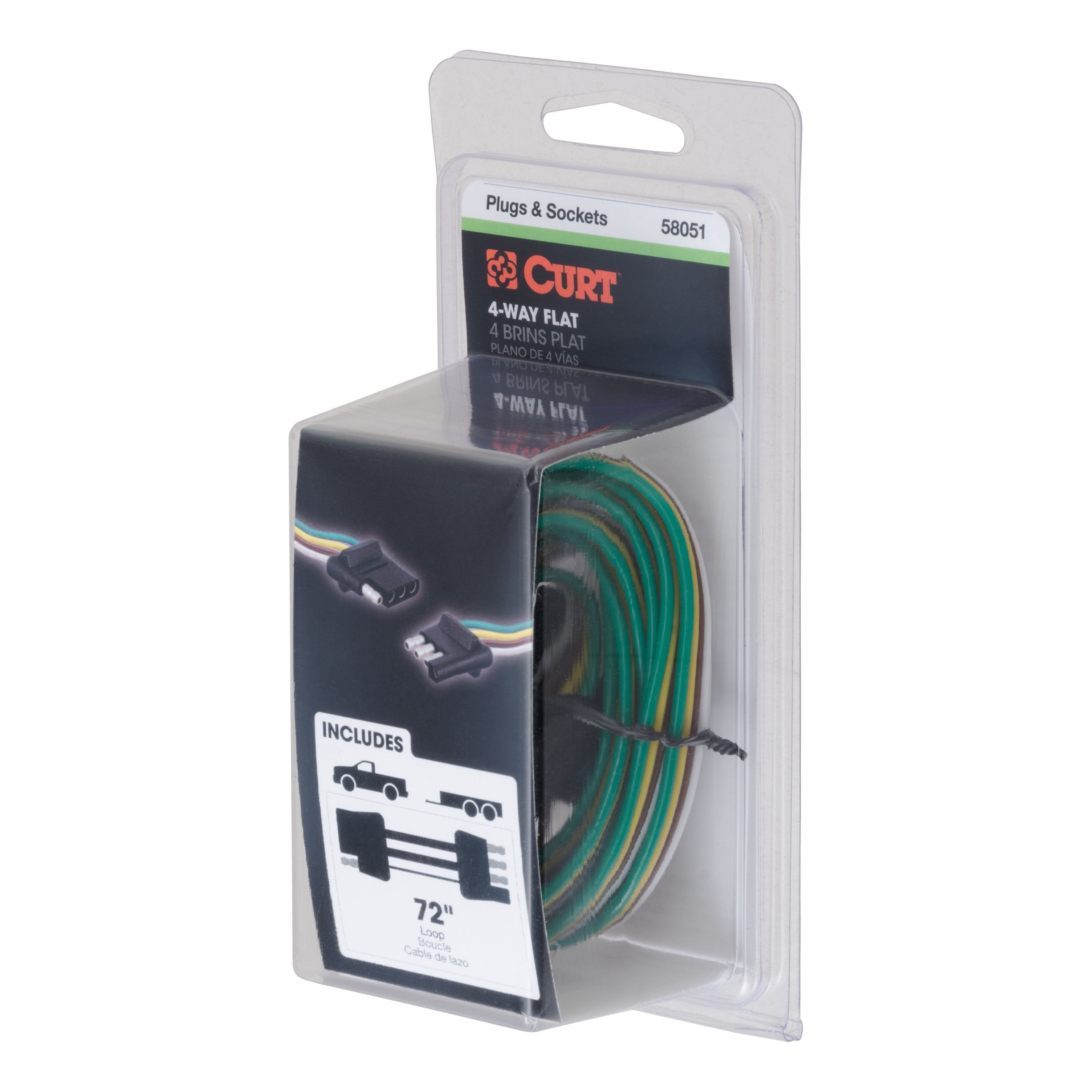 CURT Vehicle-Side and Trailer-Side 4-Pin Flat Wiring Harness with 72-Inch Wires Model 58051