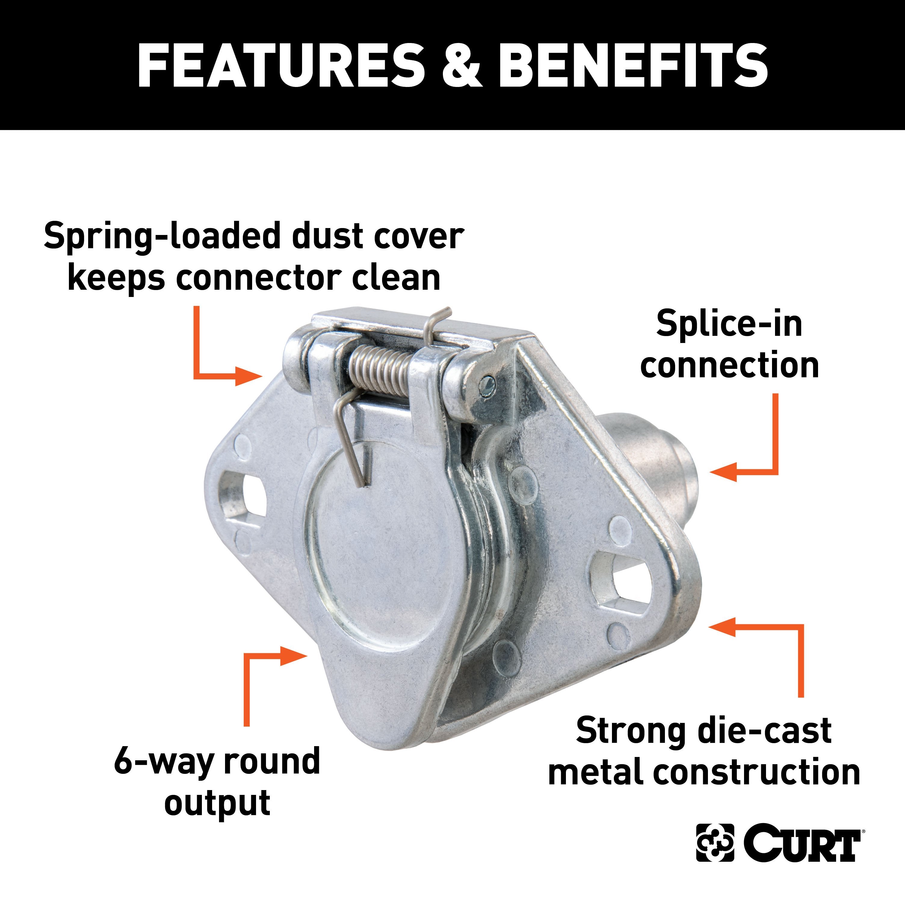 CURT Vehicle-Side 6-Pin Round Trailer Wiring Harness Socket Model 58091