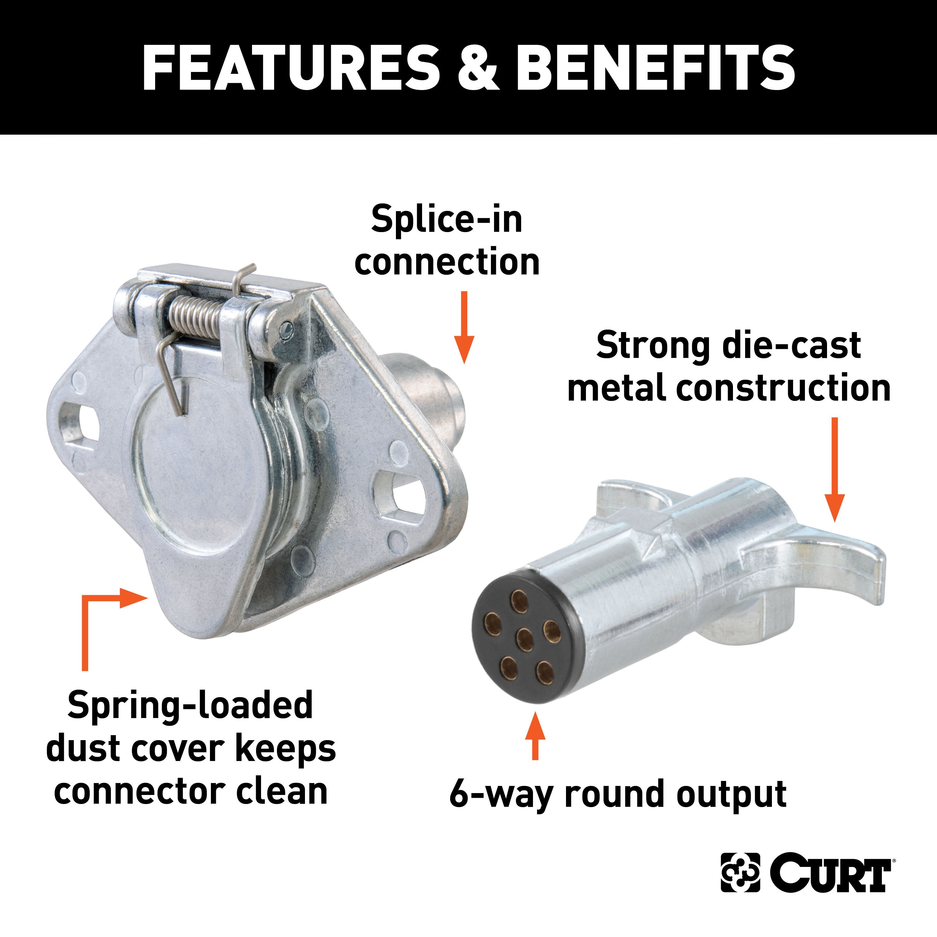 CURT Vehicle-Side and Trailer-Side 6-Pin Round Wiring Harness Connectors Model 58092