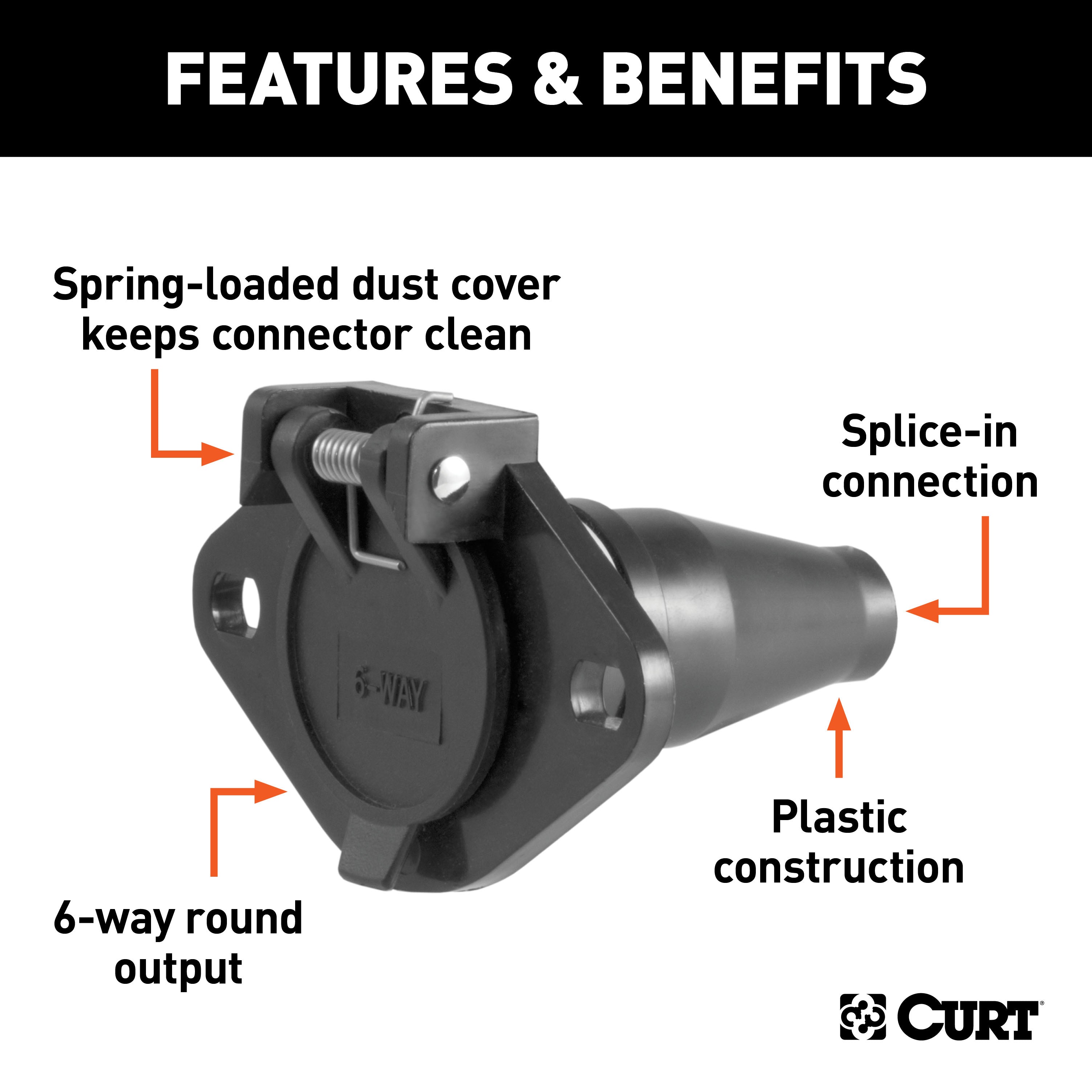 CURT Vehicle-Side 6-Pin Round Trailer Wiring Harness Socket Model 58130