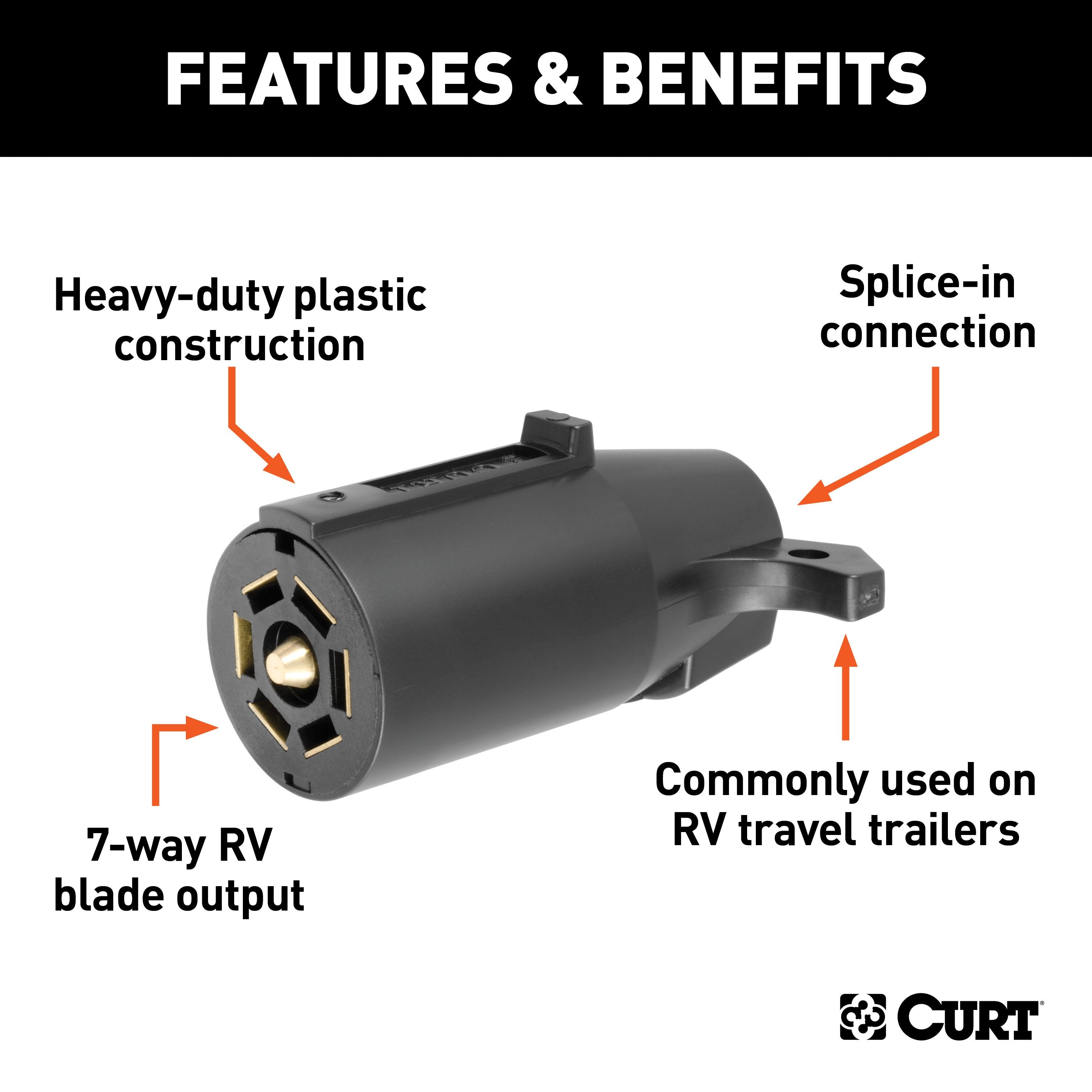 CURT Trailer-Side 7-Pin RV Blade Wiring Harness Connector Model 58140