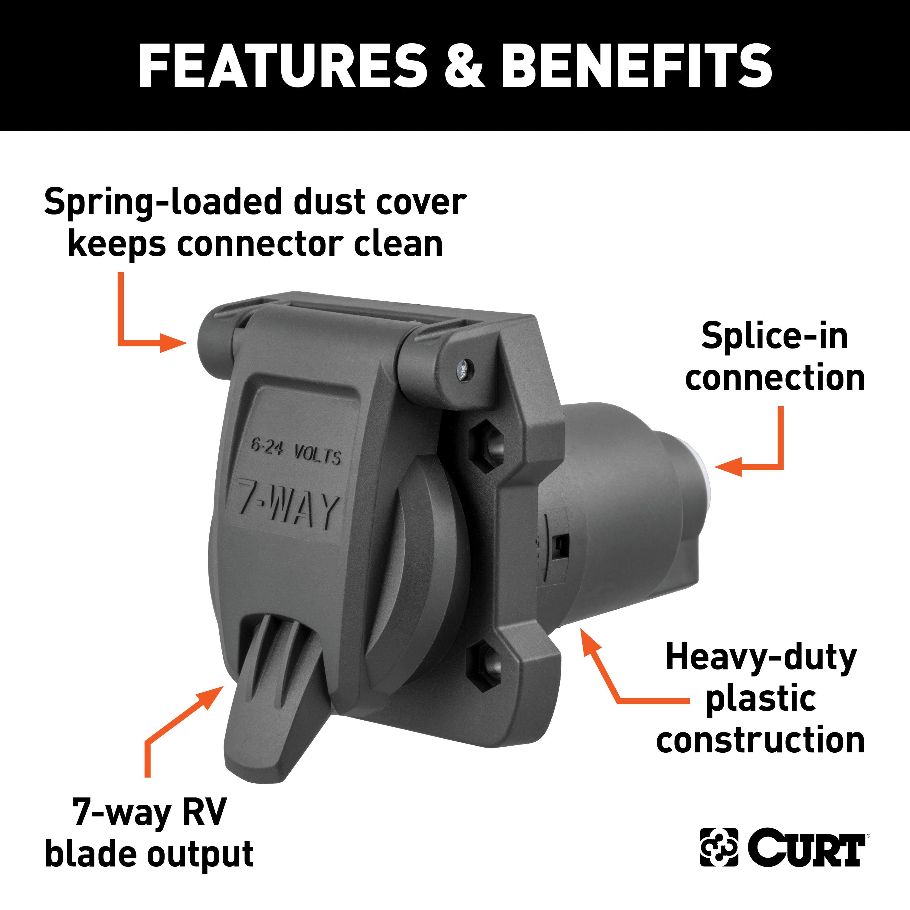 CURT Heavy-Duty Vehicle-Side 7-Pin RV Blade Trailer Wiring Harness Connector Model 58155