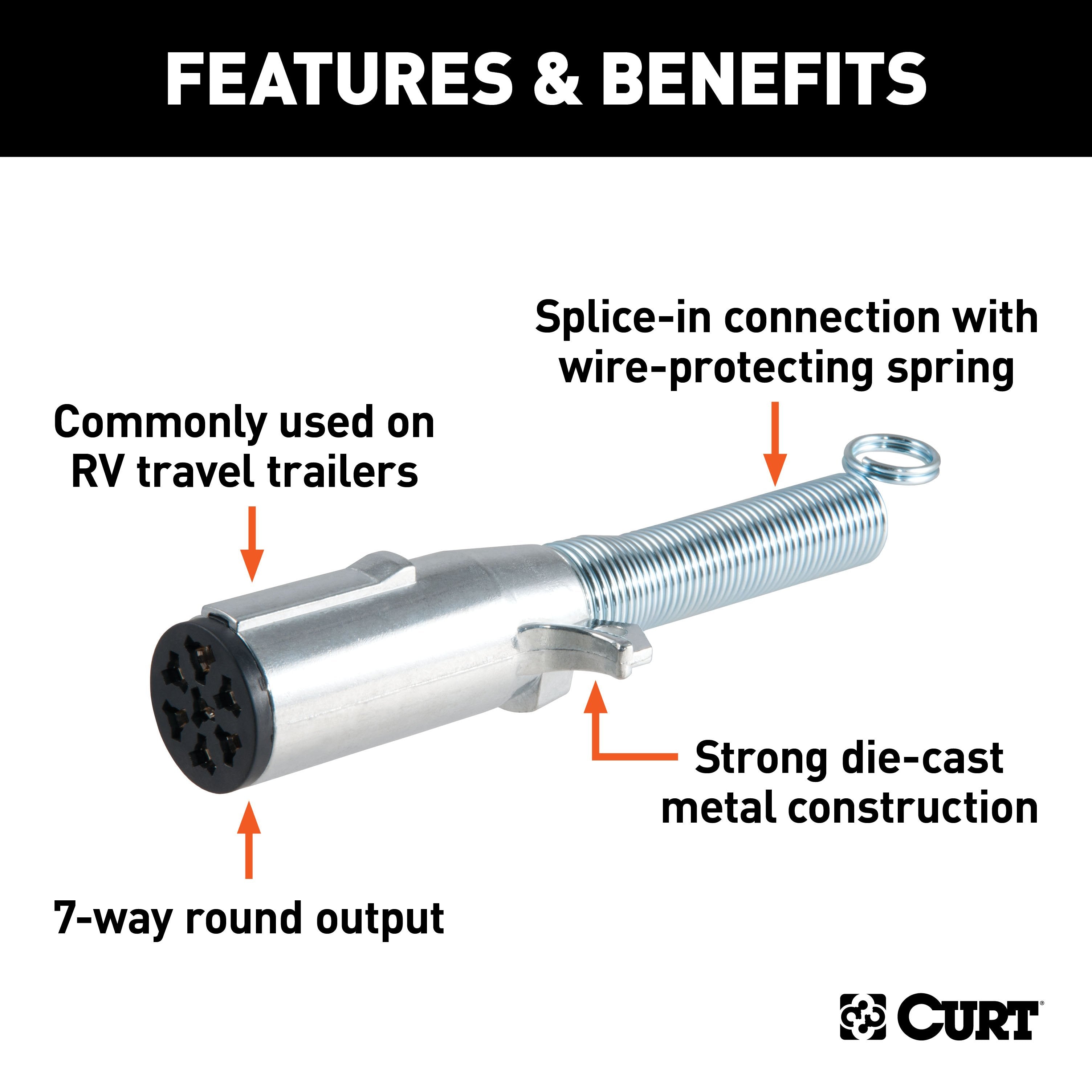 CURT Trailer-Side 7-Pin Round Wiring Harness Socket with Spring Model 58180