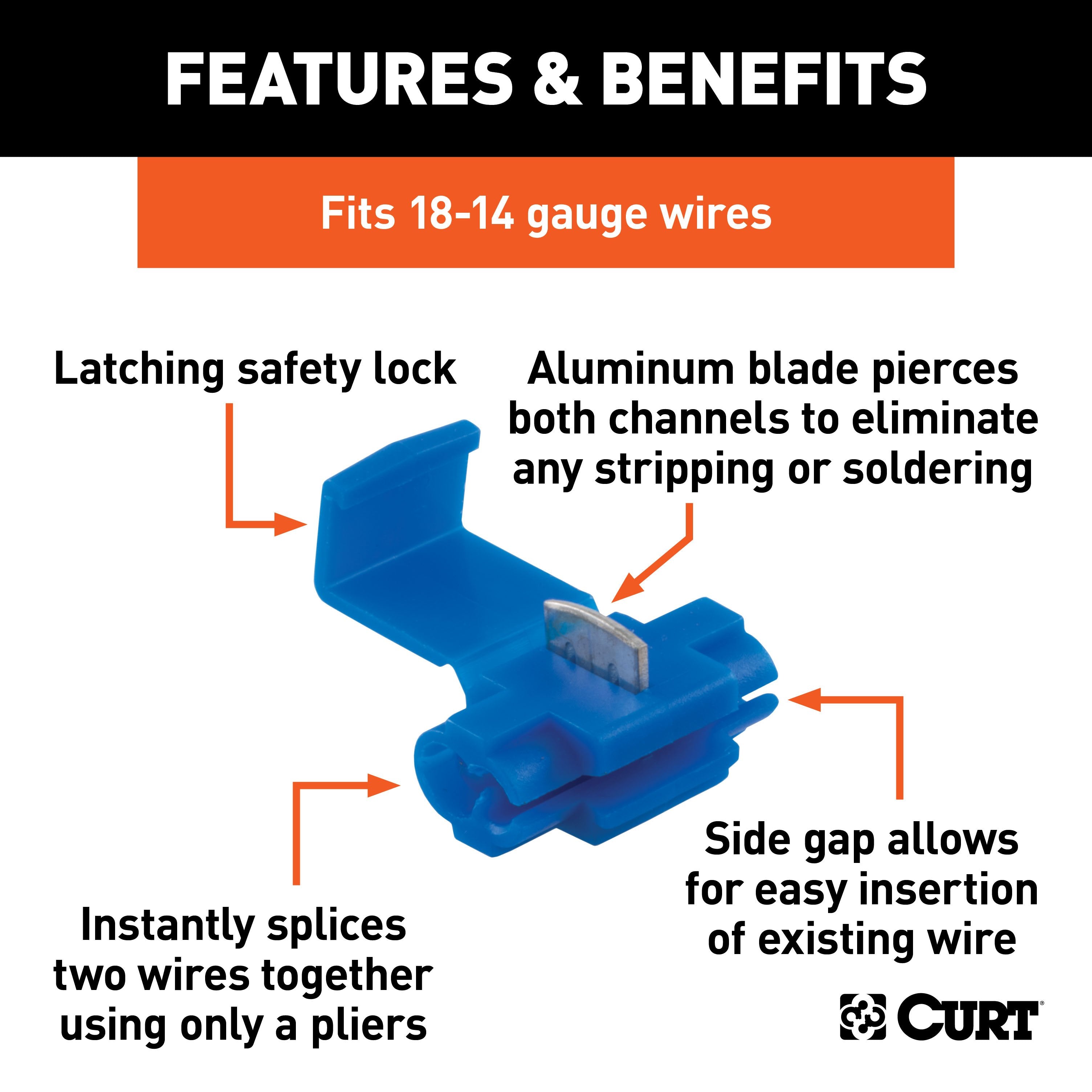 CURT 18-14 Gauge Blue Scotch Snap Lock Wire Connectors, 100-Pack Model 58280