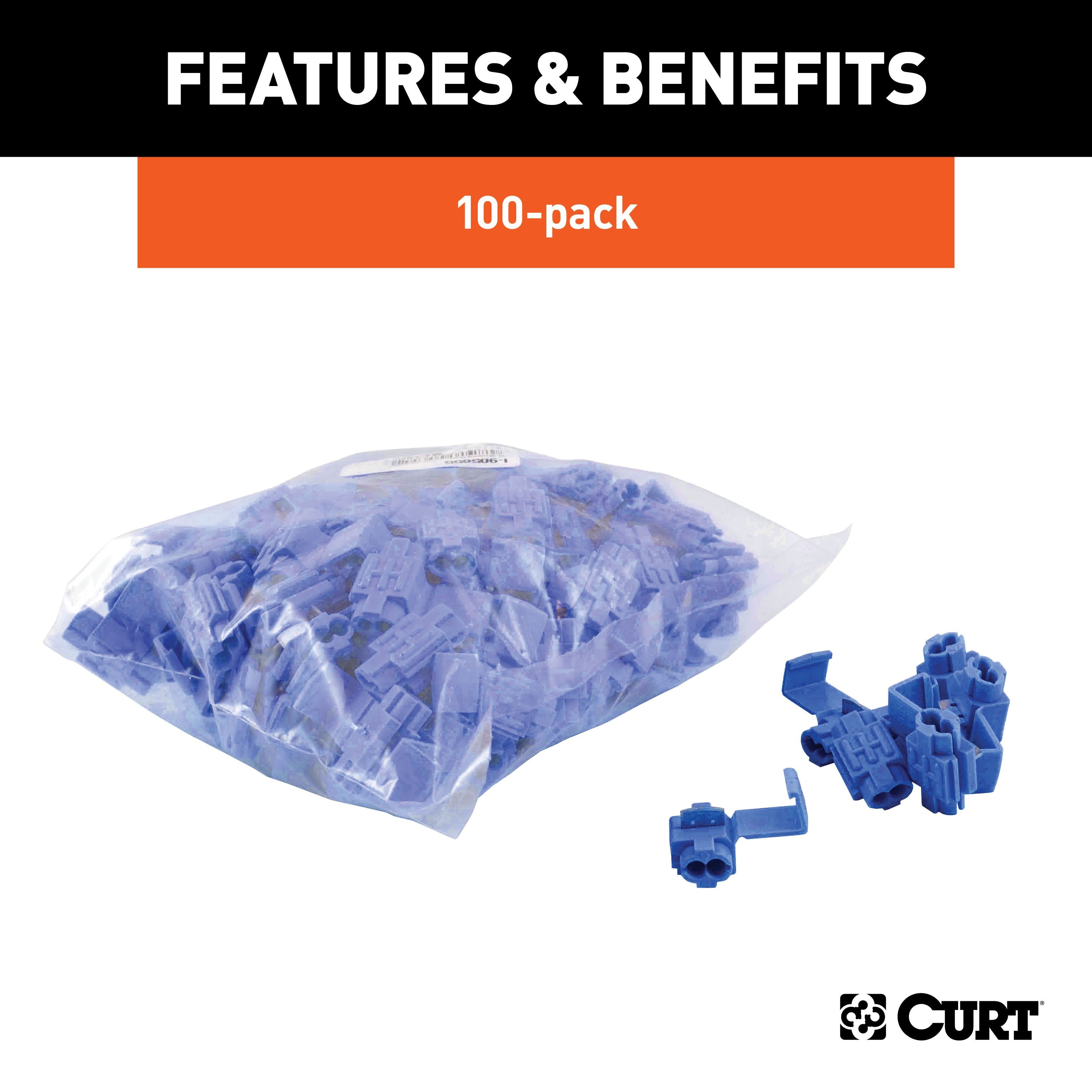 CURT 18-14 Gauge Blue Scotch Snap Lock Wire Connectors, 100-Pack Model 58280