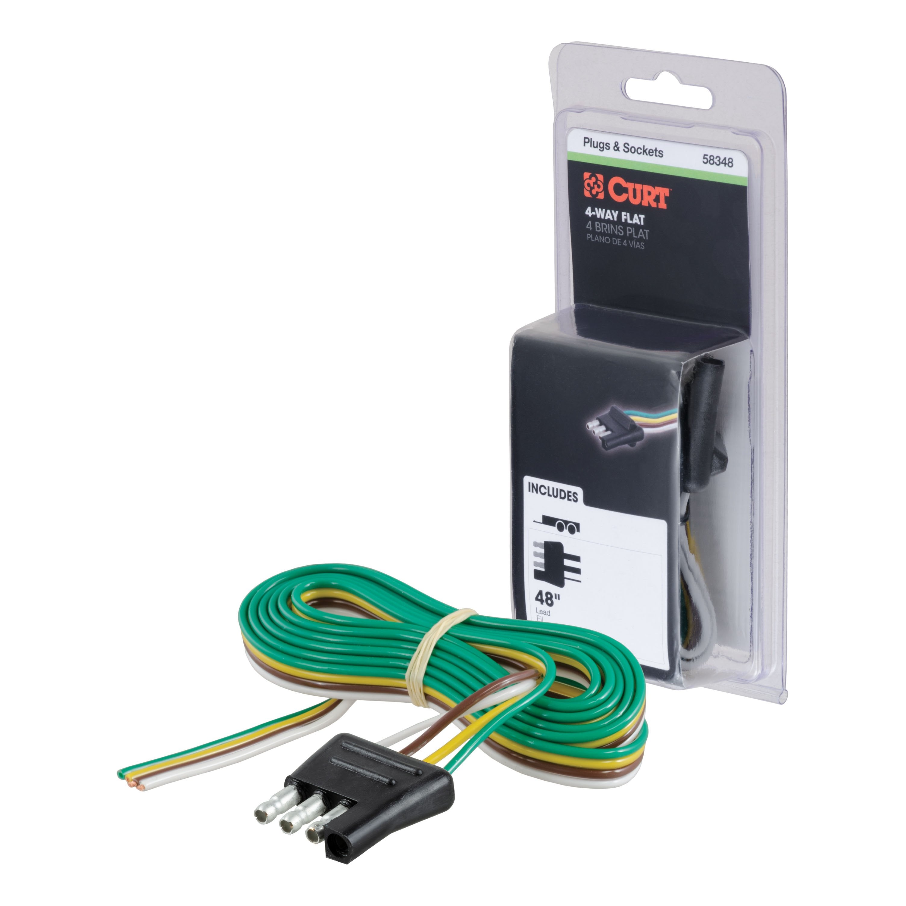 CURT Trailer-Side 4-Pin Flat Wiring Harness with 48-Inch Wires Model 58348