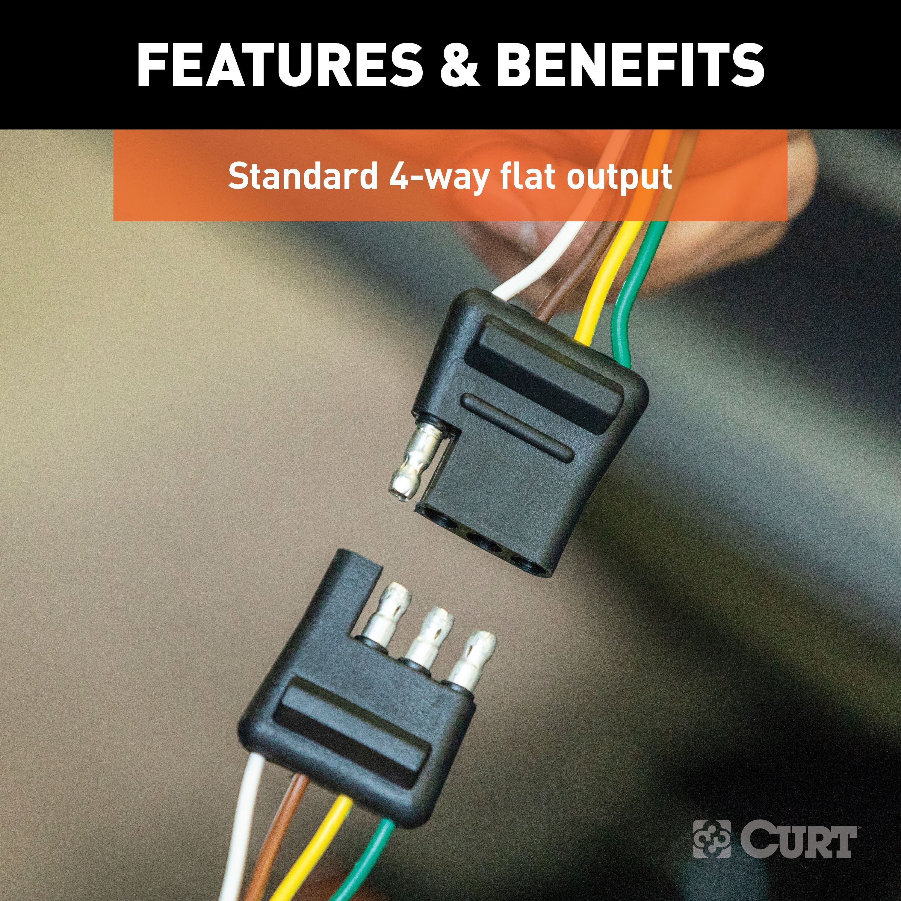CURT Vehicle-Side and Trailer-Side 4-Pin Flat Wiring Harness with 12-Inch Wires Model 58381