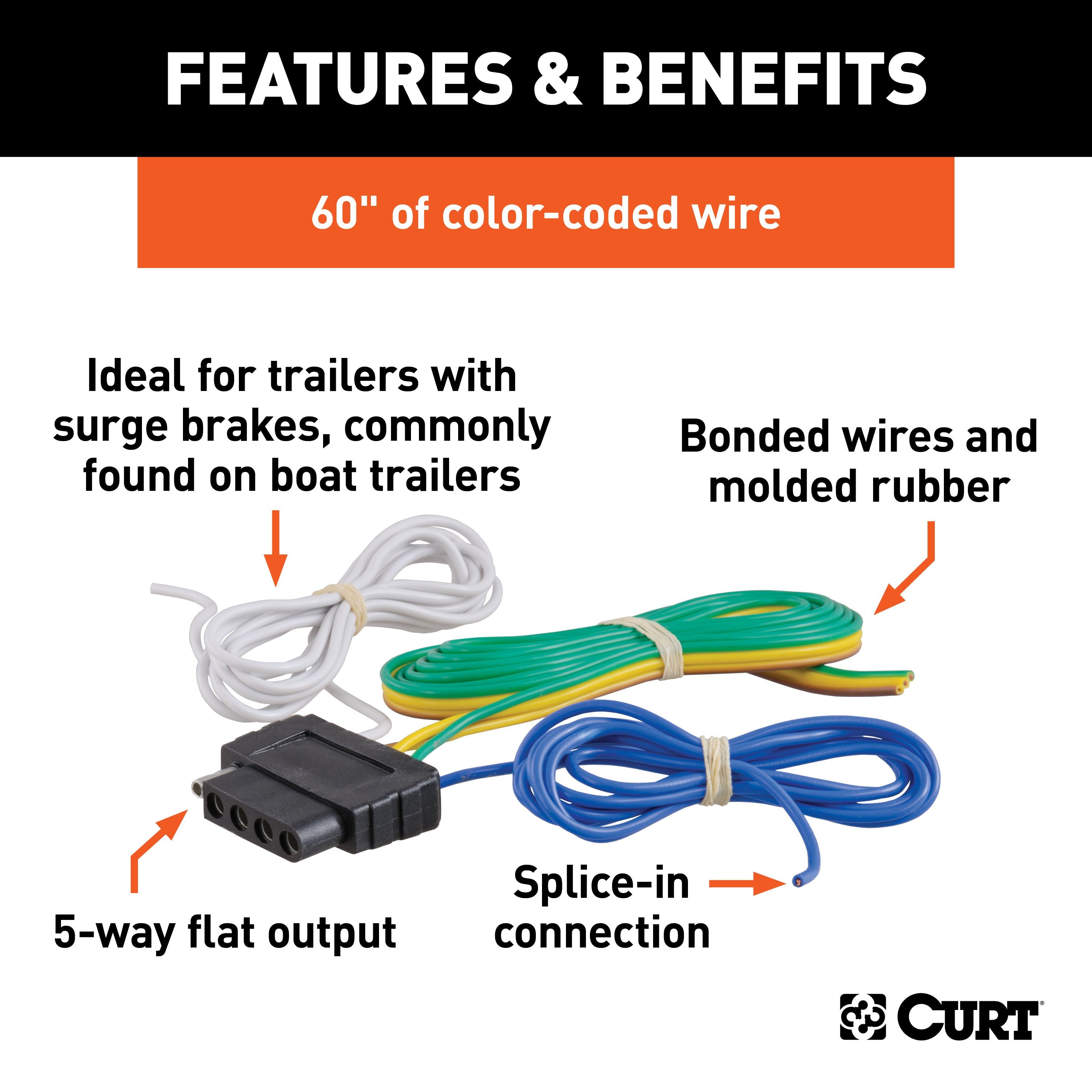 CURT Vehicle-Side 5-Pin Flat Trailer Wiring Harness with 60-Inch Wires Model 58530