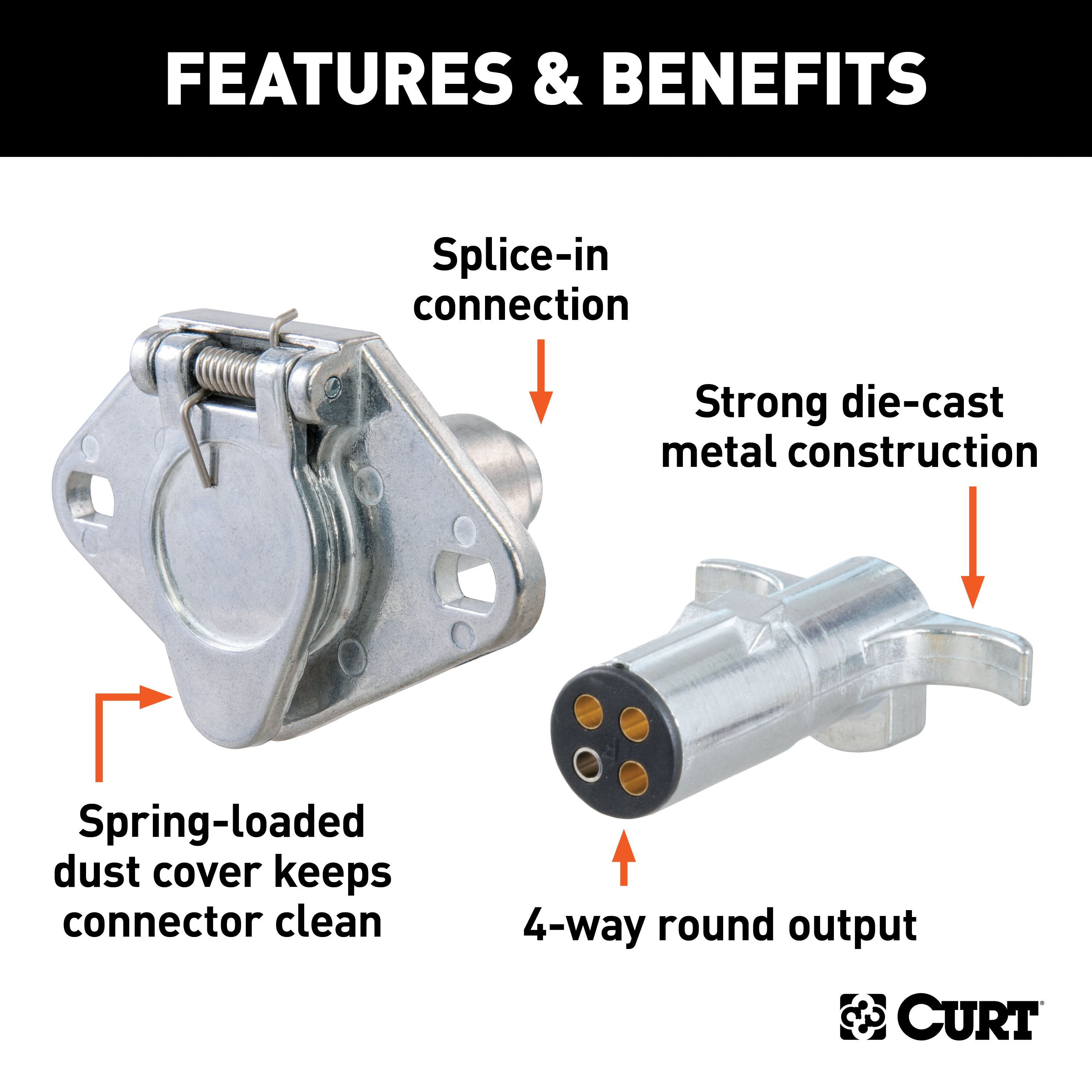 CURT Vehicle-Side and Trailer-Side 4-Pin Round Wiring Harness Connectors Model 58671