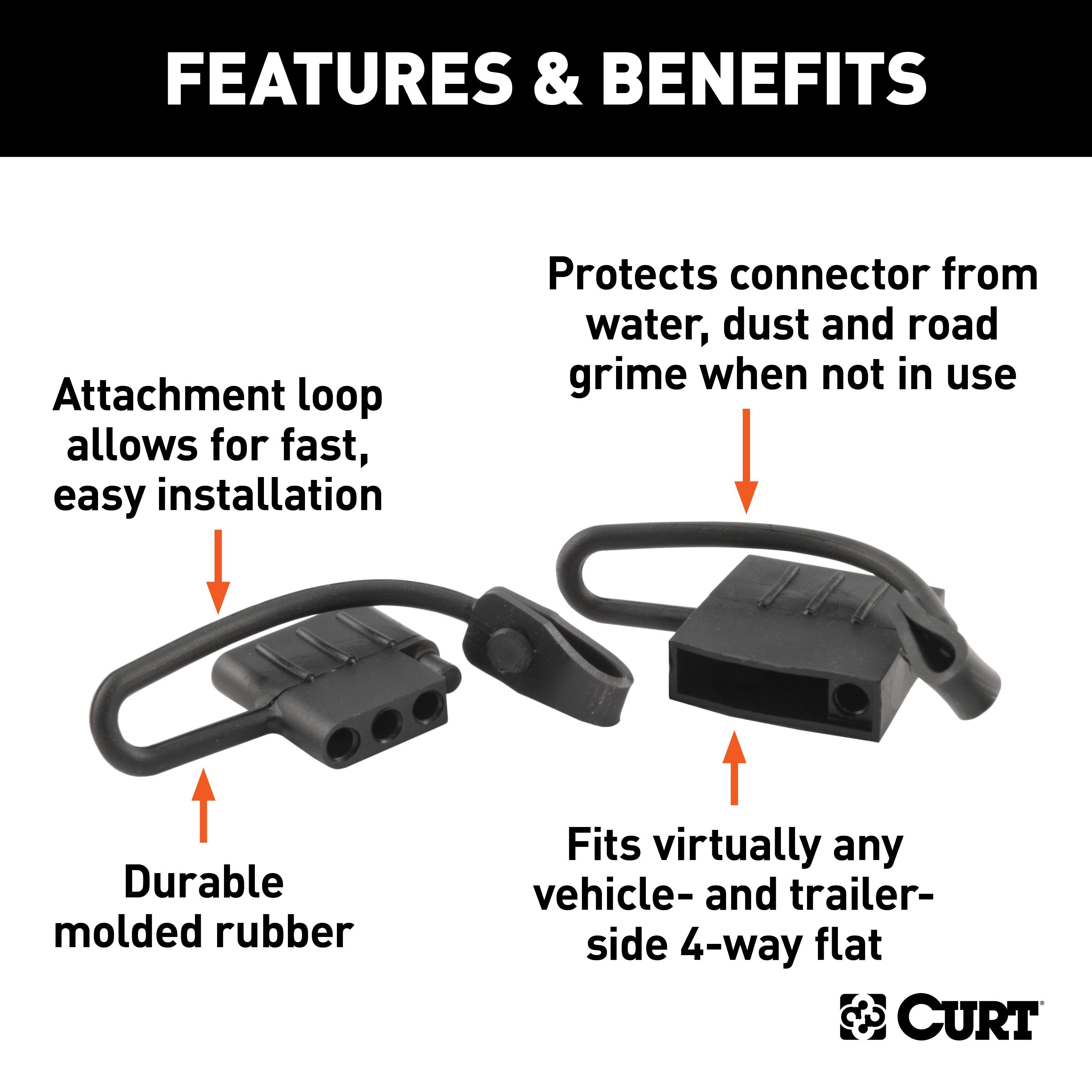 CURT Vehicle and Trailer-Side 4-Pin Flat Wiring Harness Dust Covers, 2-Pack Model 58761
