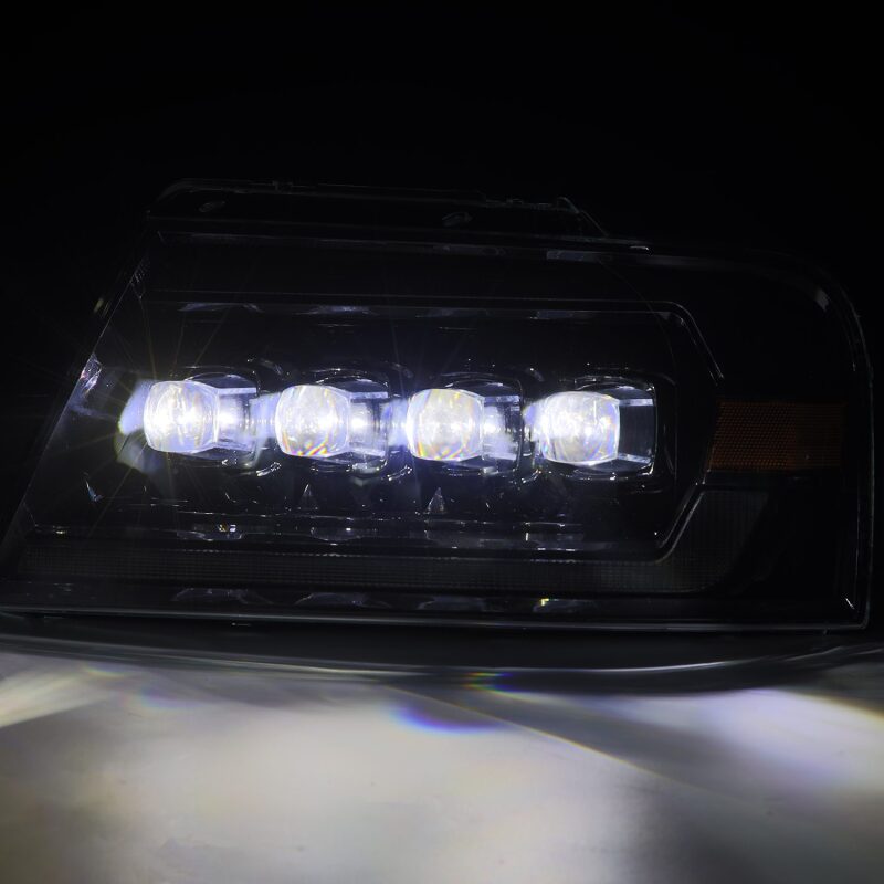AlphaRex NOVA-Series LED projector headlights for 04-08 Ford F-150, featuring chrome finish and sequential signals.