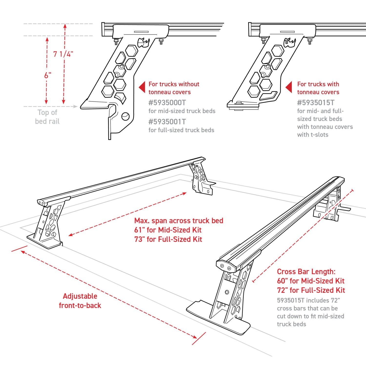 XRS Cross Bars Truck Bed Rail Kit for Full Sized Trucks without Tonneau Covers Textured Black 2007-2026 Toyota Tundra 2015-2026 Silverado/Sierra 2500 HD Go Rhino