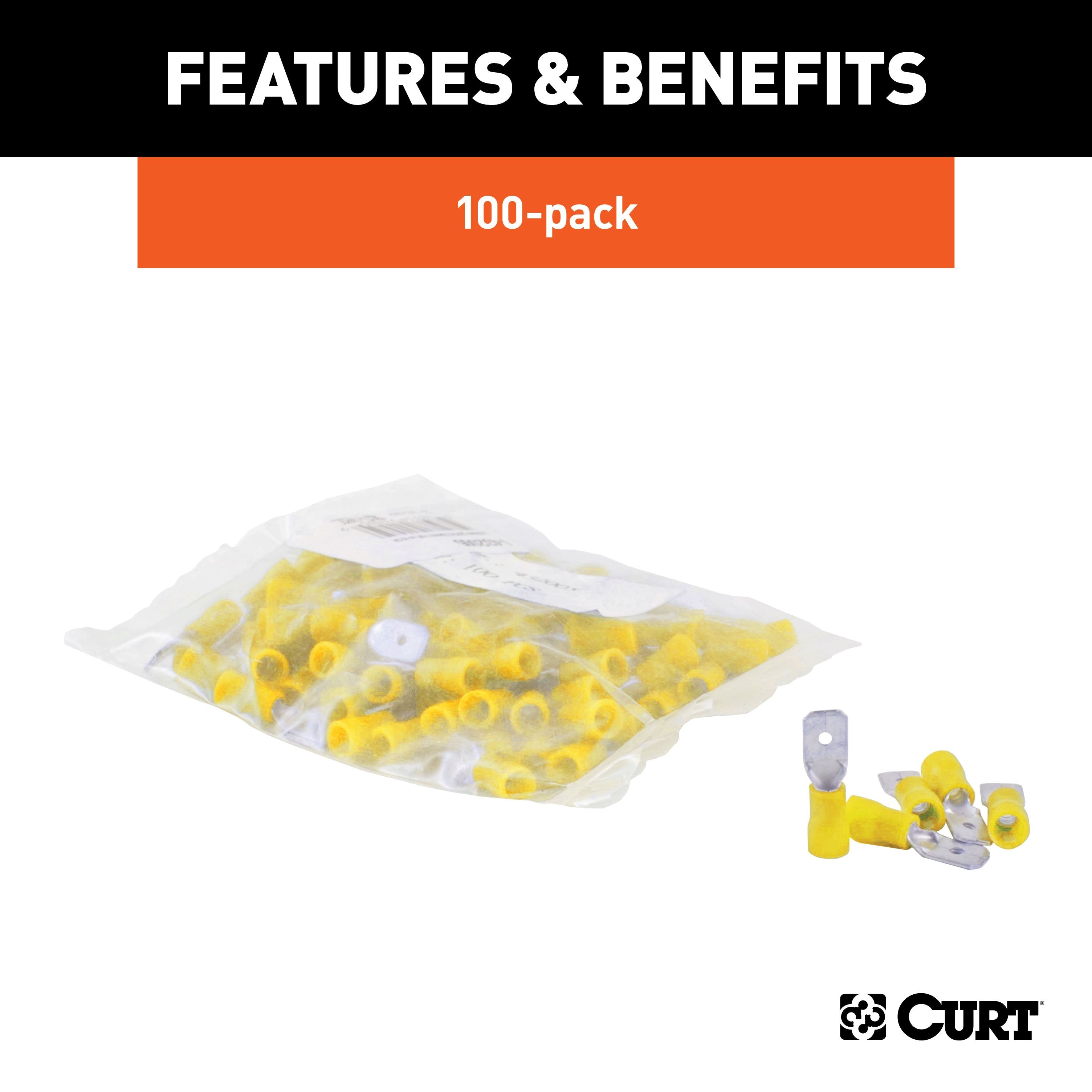 CURT 12-10 Gauge Yellow Vinyl-Insulated Male Wire Quick Connectors, 100-Pack Model 59433