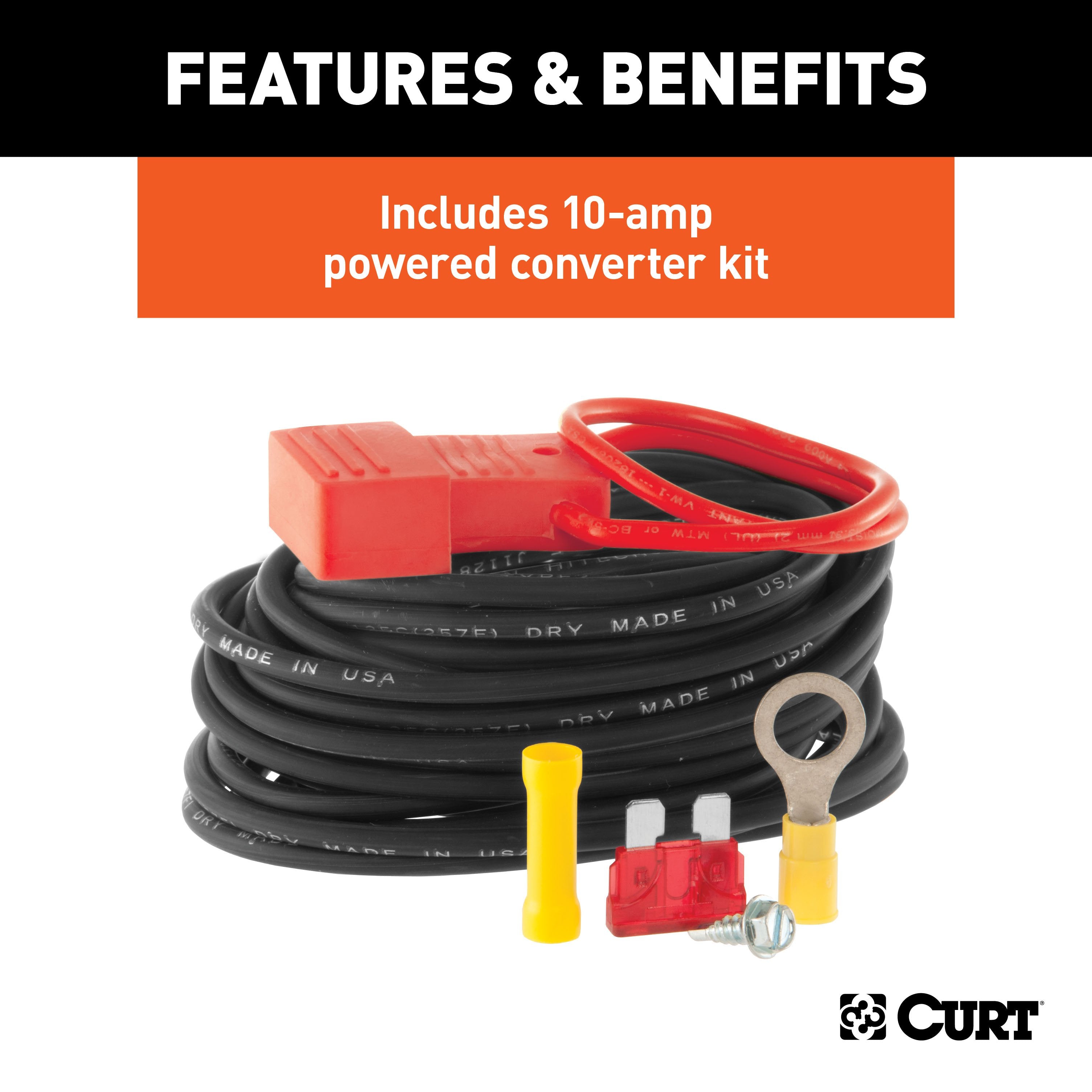 CURT Weather-Resistant Powered 3-to-2-Wire Splice-in Trailer Taillight Converter Kit, 4-Pin Wiring Harness Model 59496