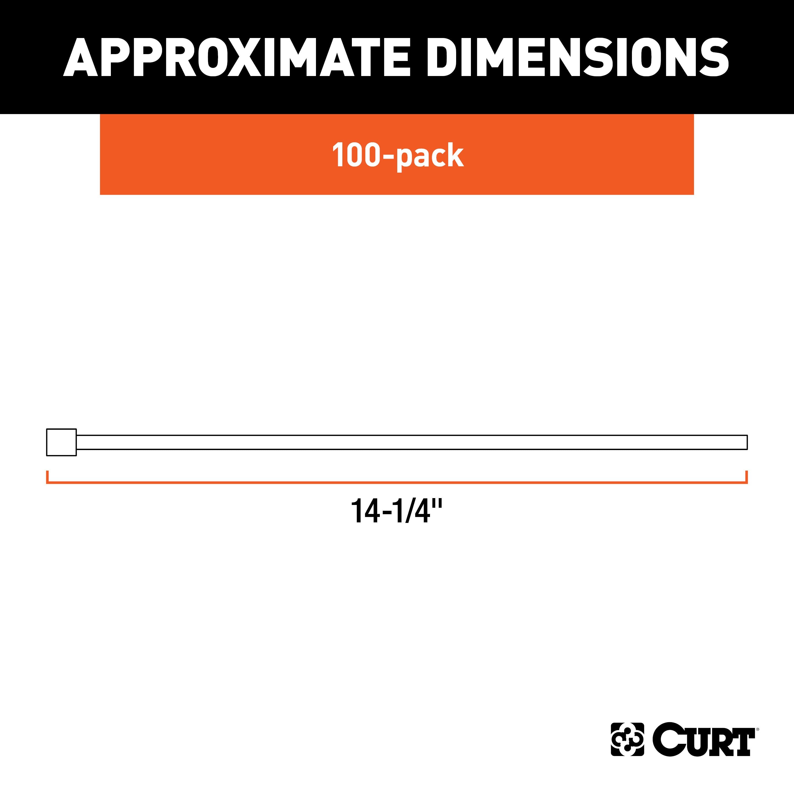 CURT Plastic Zip Ties, White, 14-1/4-Inch Long, 100-Pack Model 59732