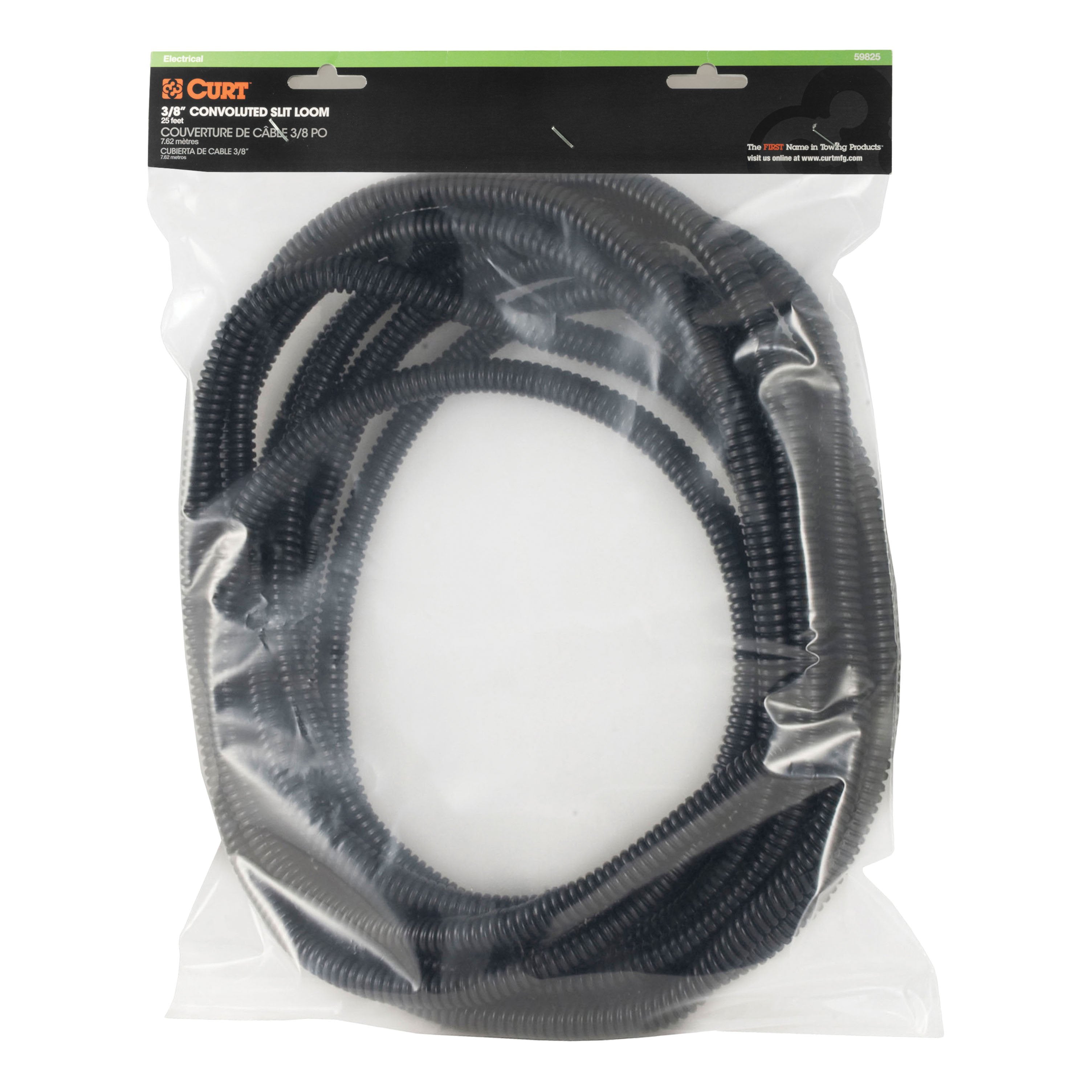 CURT 3/8-Inch x 25-Foot Black Plastic Automotive Trailer Wire Protection Sleeve Wrap Model 59825