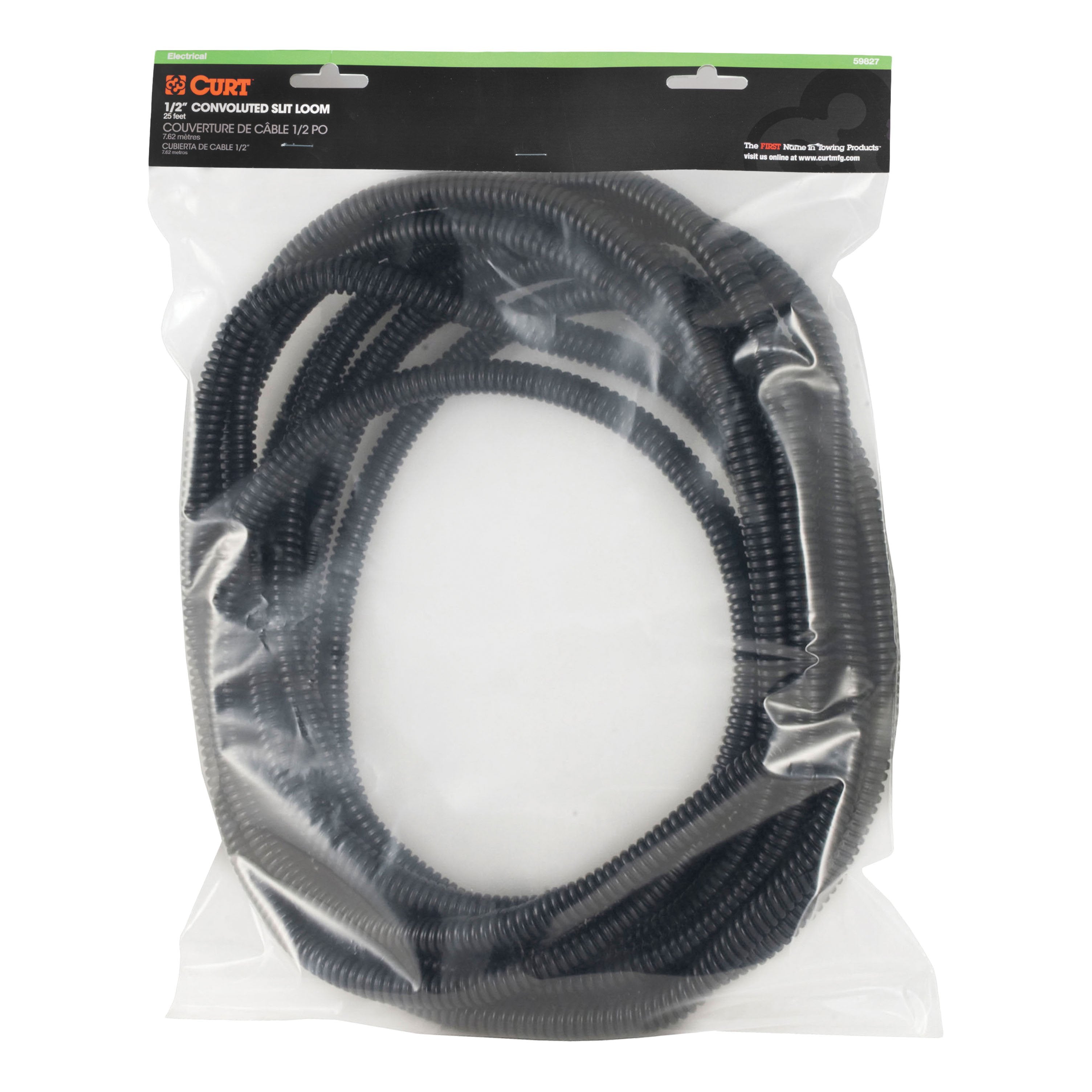 CURT 1/2-Inch x 25-Foot Black Plastic Automotive Trailer Wire Protection Sleeve Wrap Model 59827