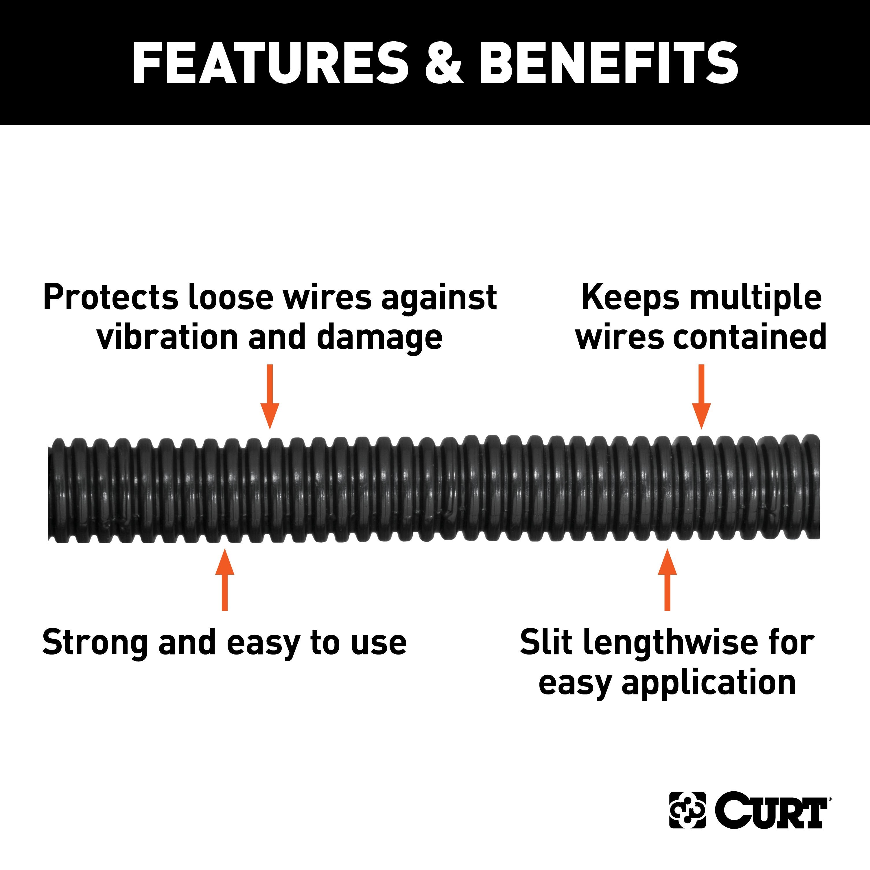 CURT 1/2-Inch x 25-Foot Black Plastic Automotive Trailer Wire Protection Sleeve Wrap Model 59827