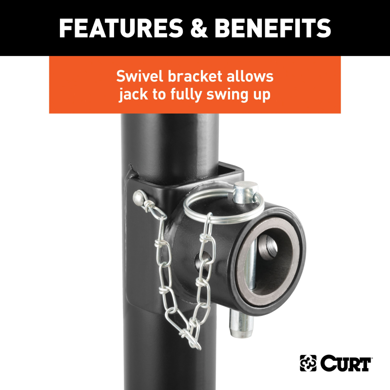 CURT Pipe-Mount Swivel Trailer Jack with Top Handle 5,000 lbs, 10" Travel Model 25006