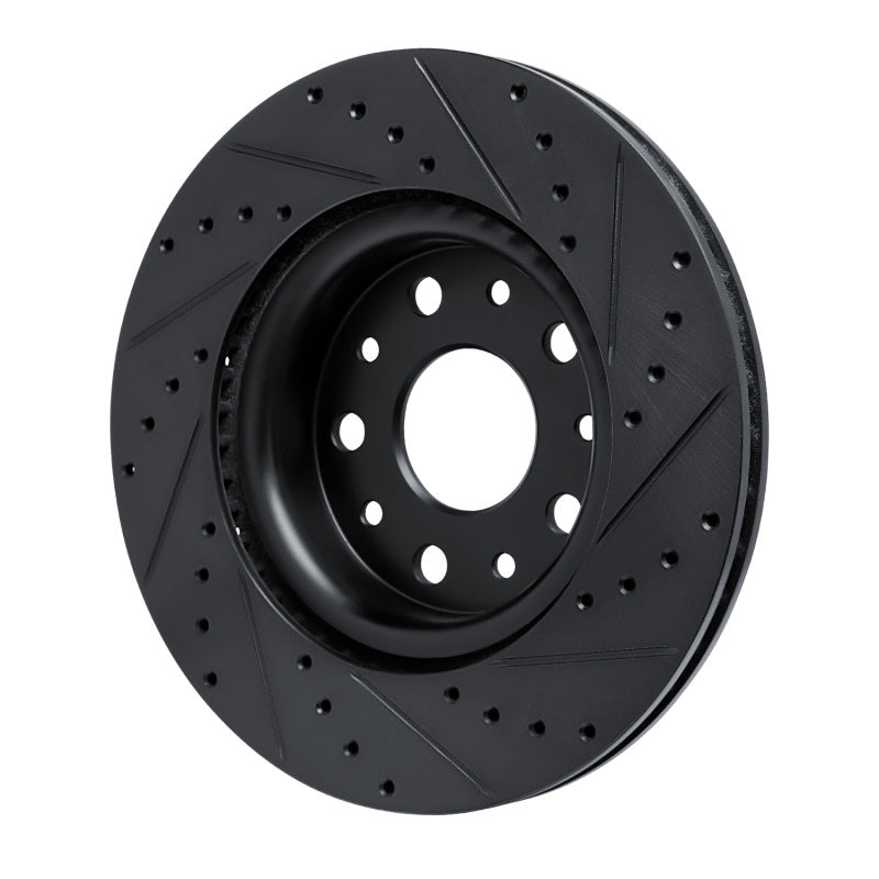 R1 18-25 Jeep Wrangler Front Left Drilled & Slotted Black Brake Rotor