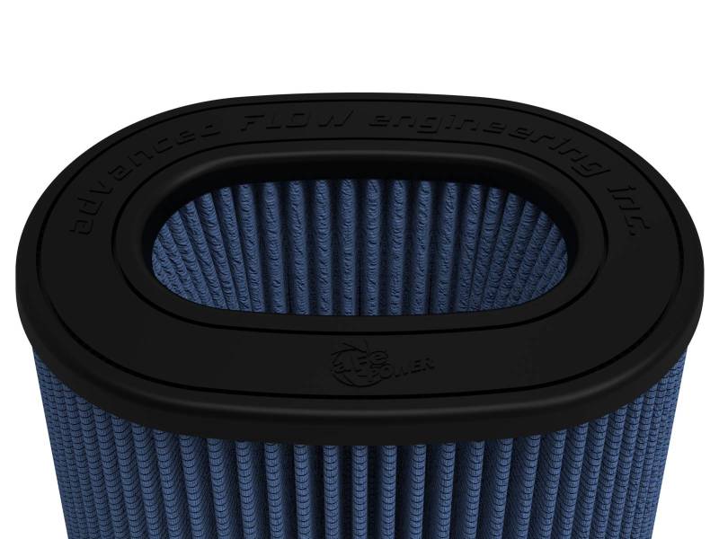 aFe MagnumFLOW Pro 5R Air Filter with a blue pleated design and black rubber base, optimized for high airflow and performance.