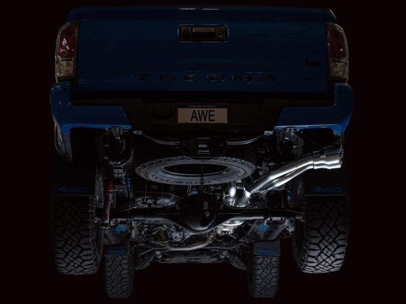 AWE Tuning 16-22 Toyota Tacoma 0FG Cat-Back Exhaust w/ BashGuard - Dual Chrome Silver Tips
