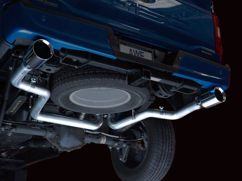 AWE Tuning 0FG 21+ Ford F150 Dual Split Rear Exhaust - 5in Chrome Silver Tips
