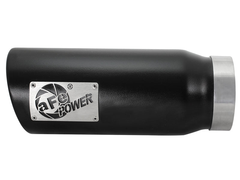 Black afe MACH Force-Xp universal exhaust tip with a 4-inch inlet, 5-inch outlet, and 12-inch length for enhanced performance.