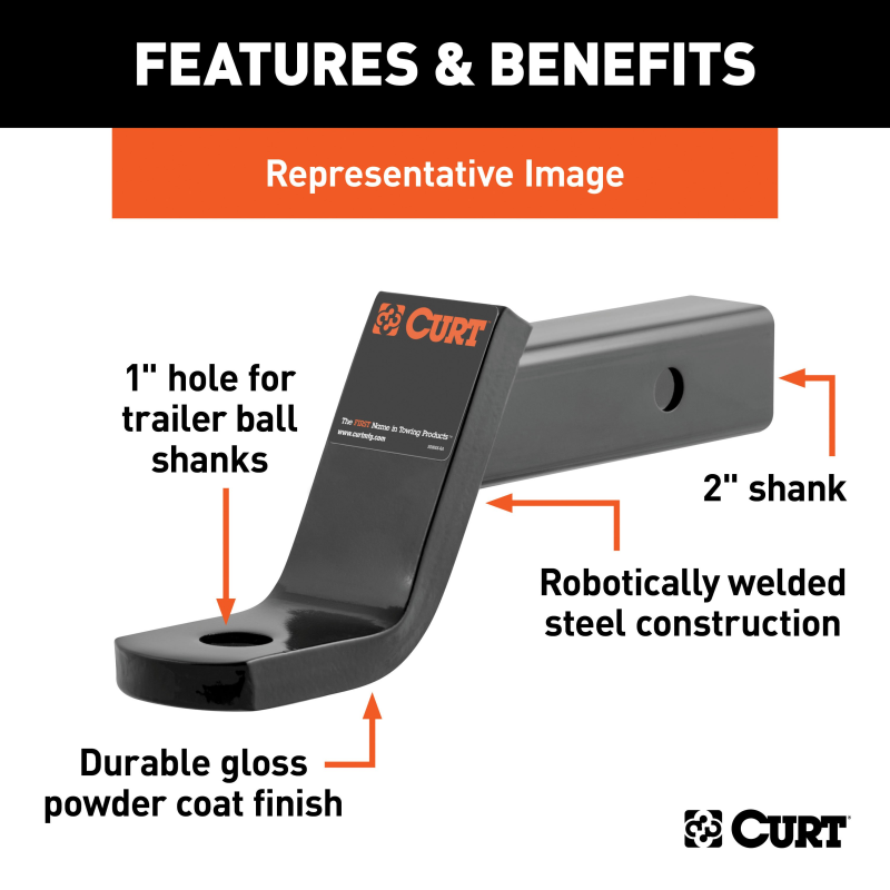 CURT Class 3 Ball Mount, Imported (2" Shank, 7,500 lbs., 6" Drop, 9-1/4" Long) Model 45870