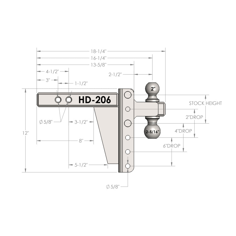 BulletProof Hitches 2.0" Heavy Duty 6" Drop/Rise Hitch Model HD206