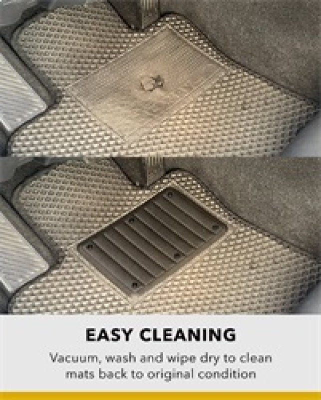 3D MAXpider Friction Ex-Plus heel pad with hardware, showcasing easy cleaning and maintenance for vehicle floor mats.
