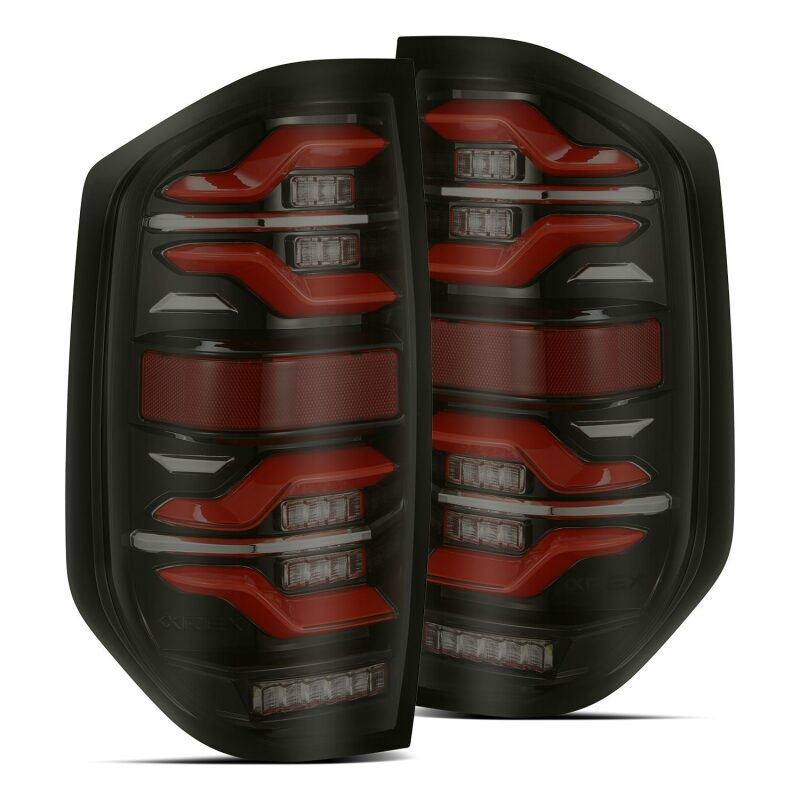 AlphaRex LUXX LED taillights for 14-21 Toyota Tundra in black and red with sequential signal and activation light features.
