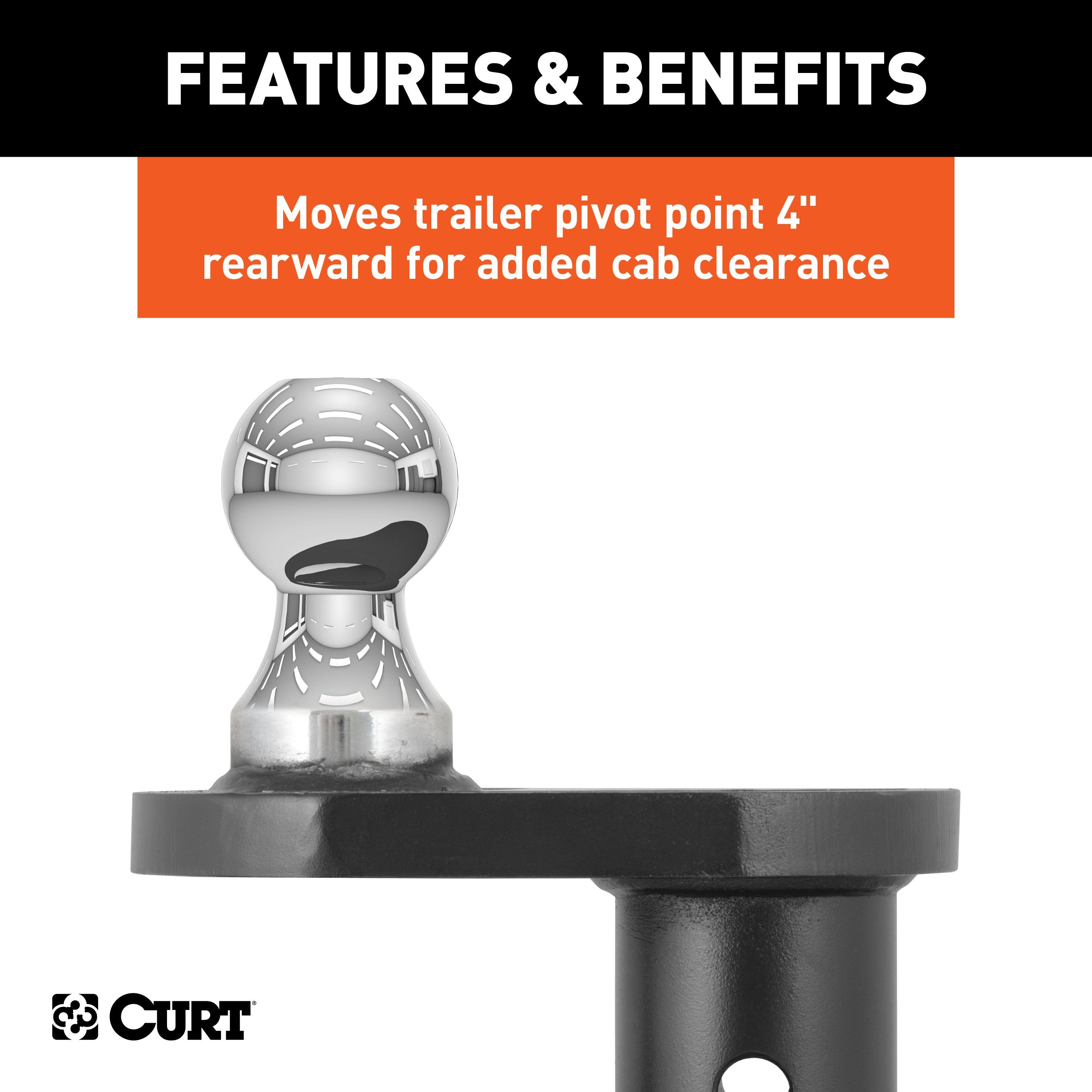 CURT Double Lock Offset Gooseneck Ball, 4-Inch Offset, 20,000 lbs, 2-5/16-Inch Diameter Model 60602