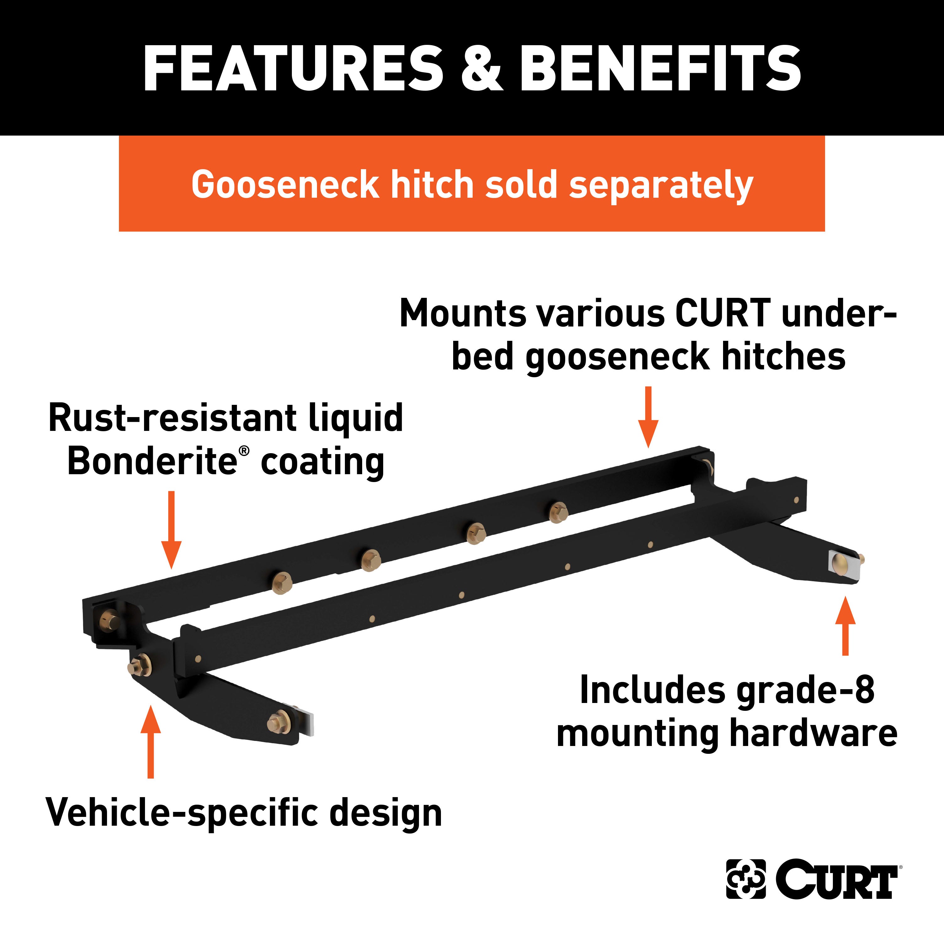 CURT Double Lock Gooseneck Installation Brackets, Fits Select Chevrolet Silverado, GMC Sierra 2500, 3500 HD Model 60604