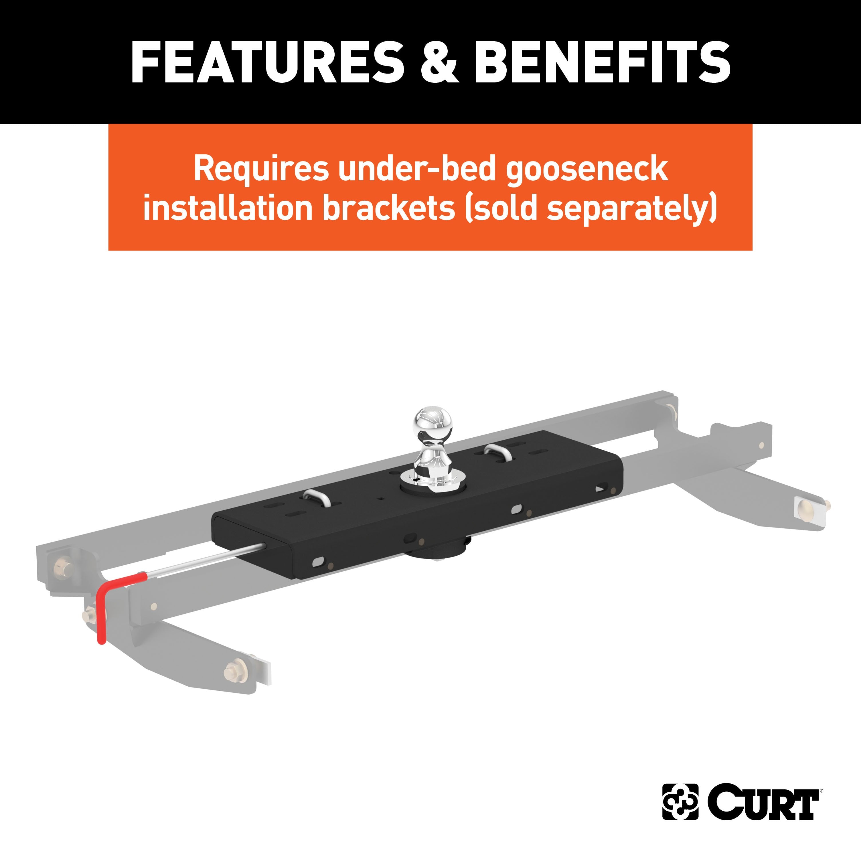 CURT Double Lock Gooseneck Hitch with 2-5/16-Inch Flip-and-Store Ball, 30,000 lbs Model 60607