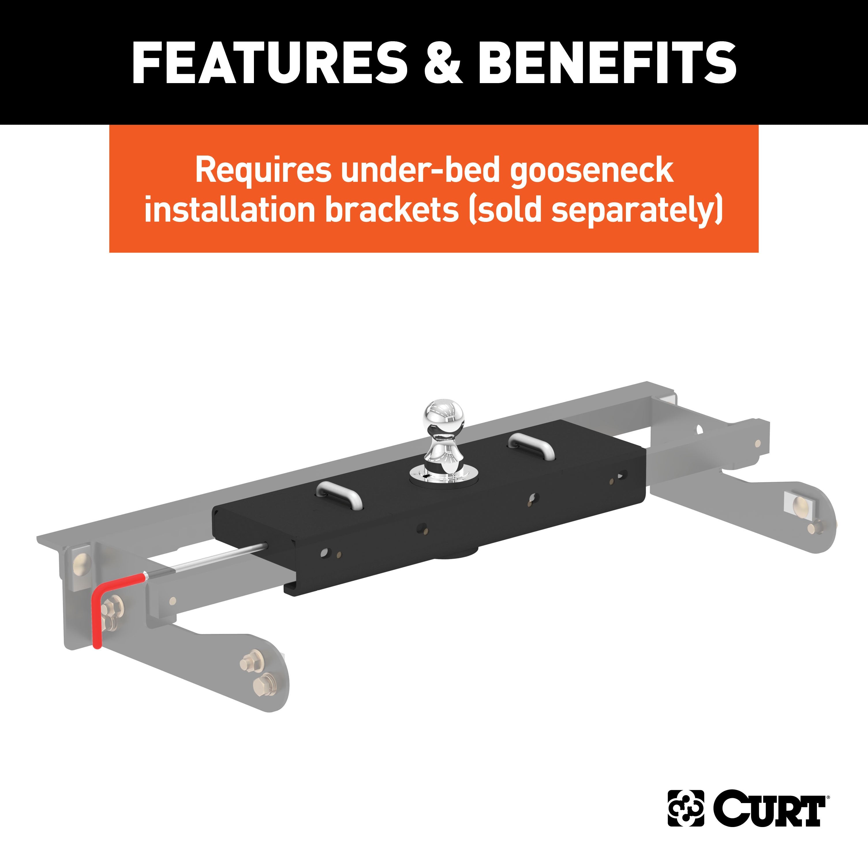 CURT Double Lock EZr Gooseneck Hitch with 2-5/16-Inch Flip-and-Store Ball, 30,000 lbs Model 60611