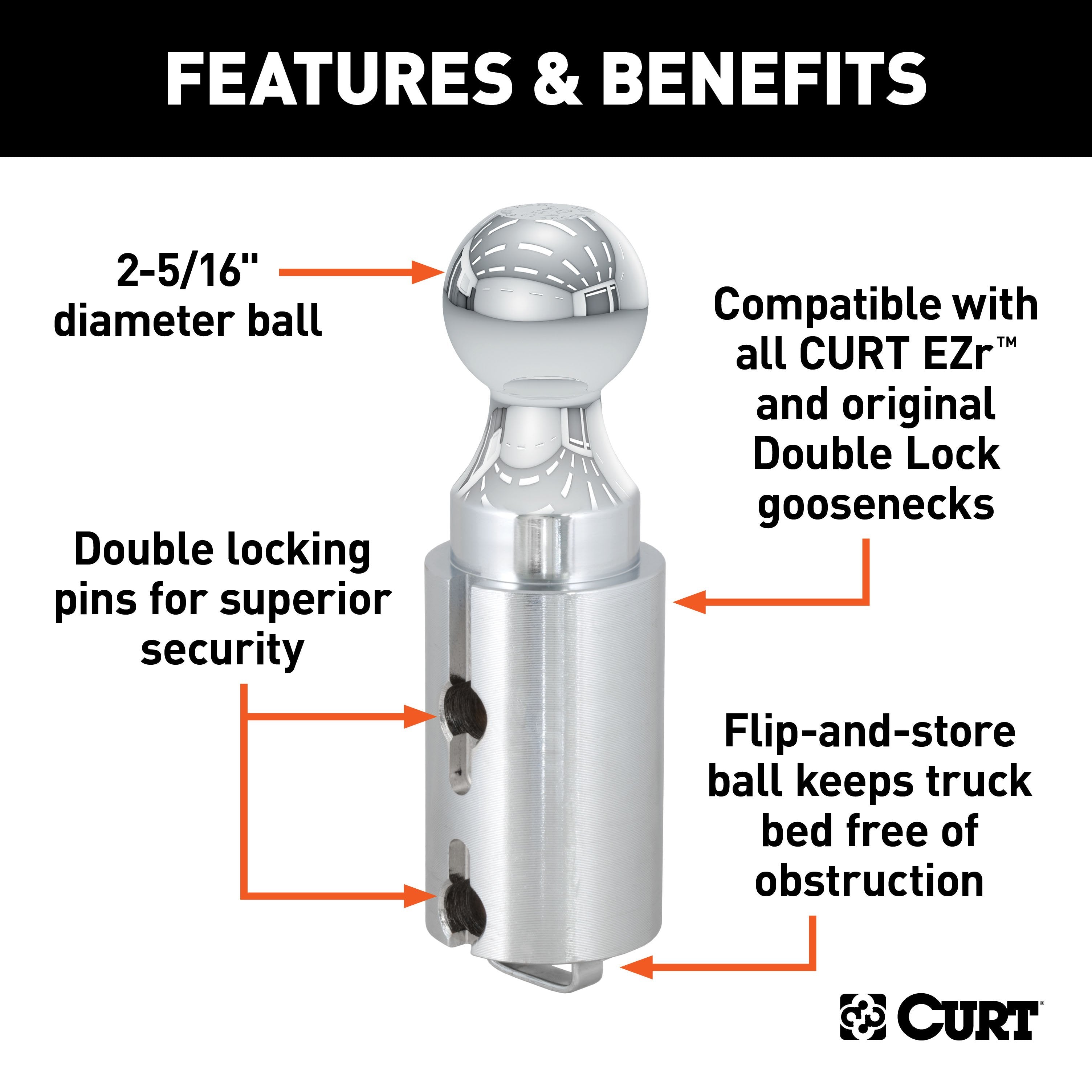 CURT Replacement Double Lock Gooseneck Ball, 30,000 lbs, 2-5/16-Inch Diameter Model 60616
