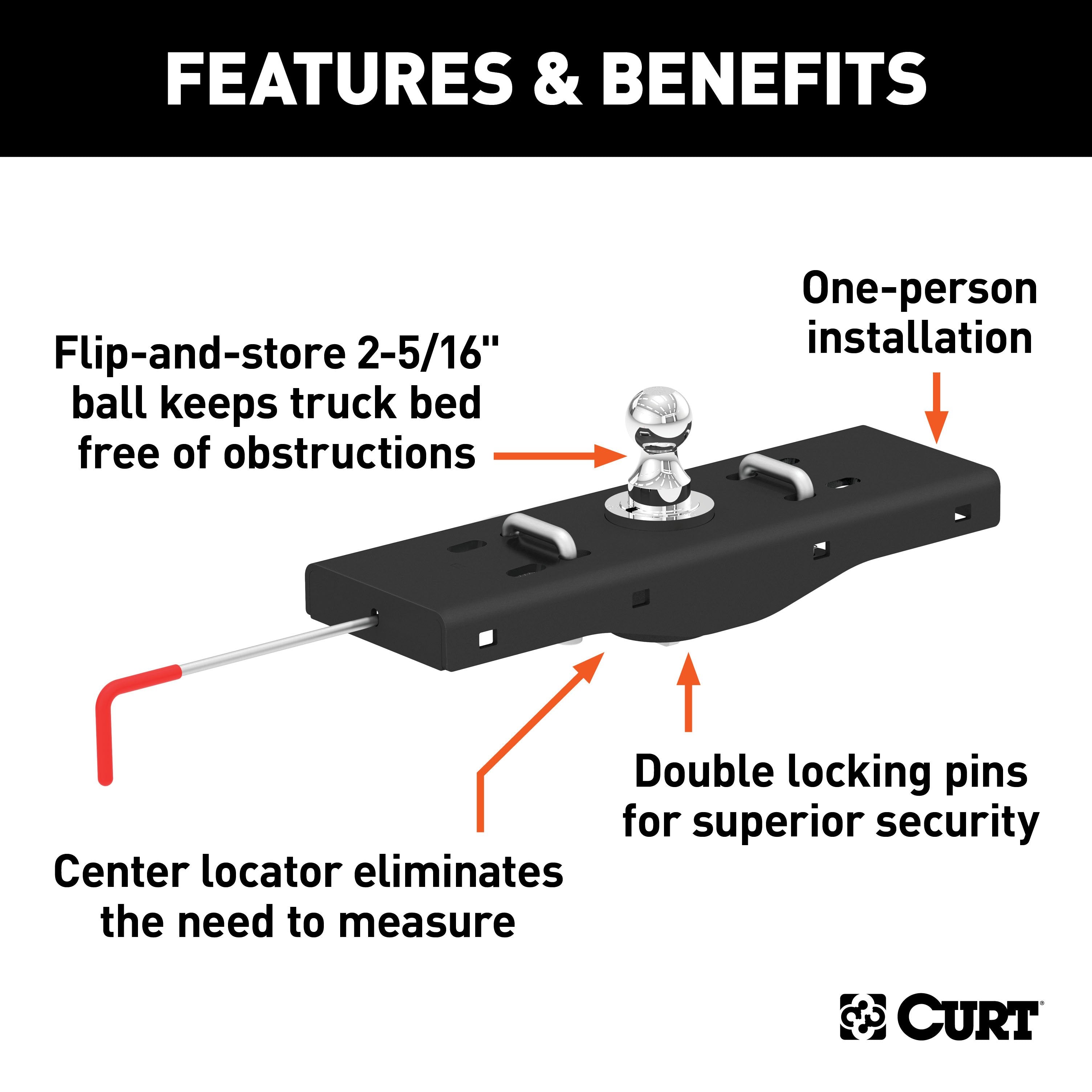 CURT Double Lock EZr Gooseneck Hitch with 2-5/16-Inch Flip-and-Store Ball, 30,000 lbs Model 60619
