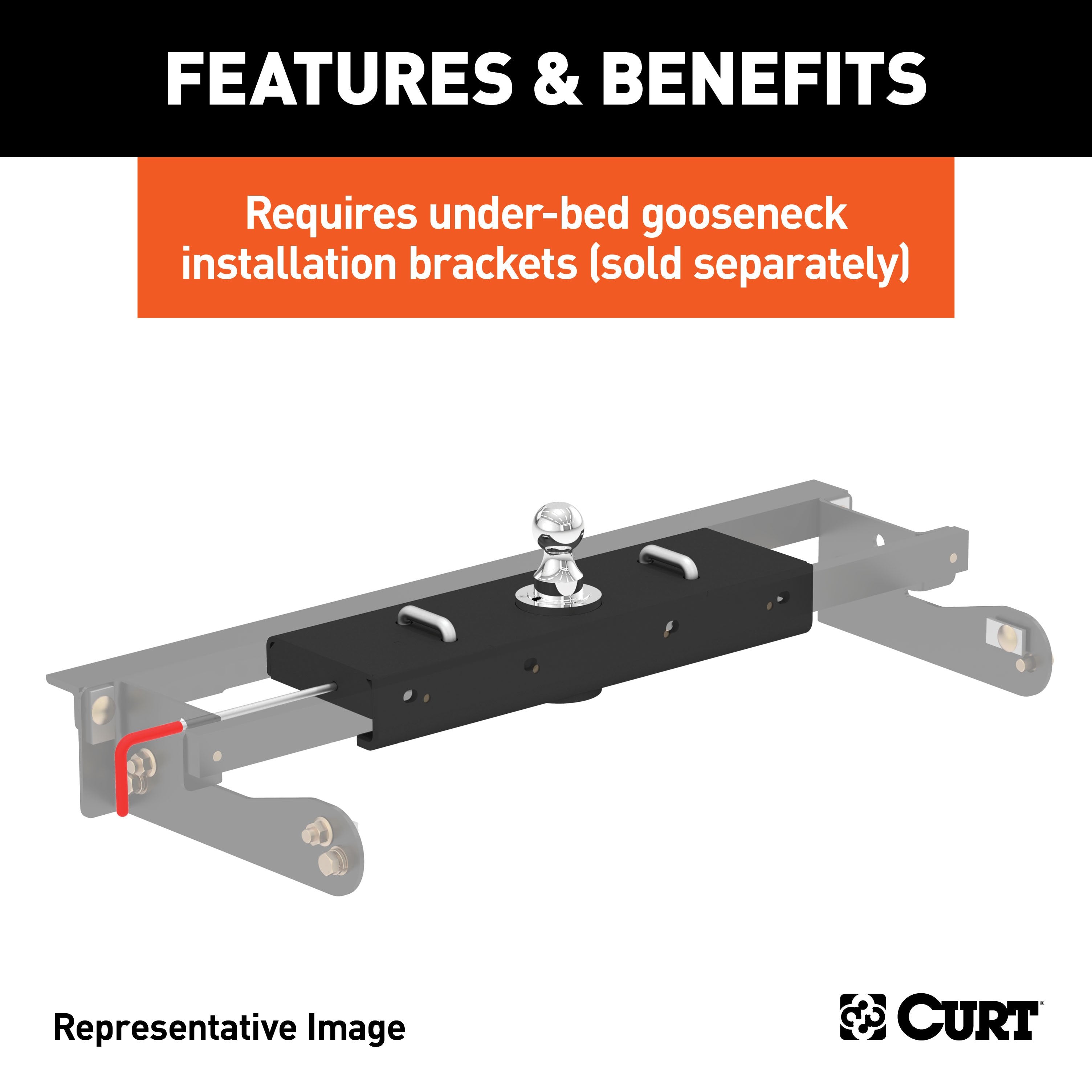 CURT Double Lock EZr Gooseneck Hitch with 2-5/16-Inch Flip-and-Store Ball, 30,000 lbs Model 60619