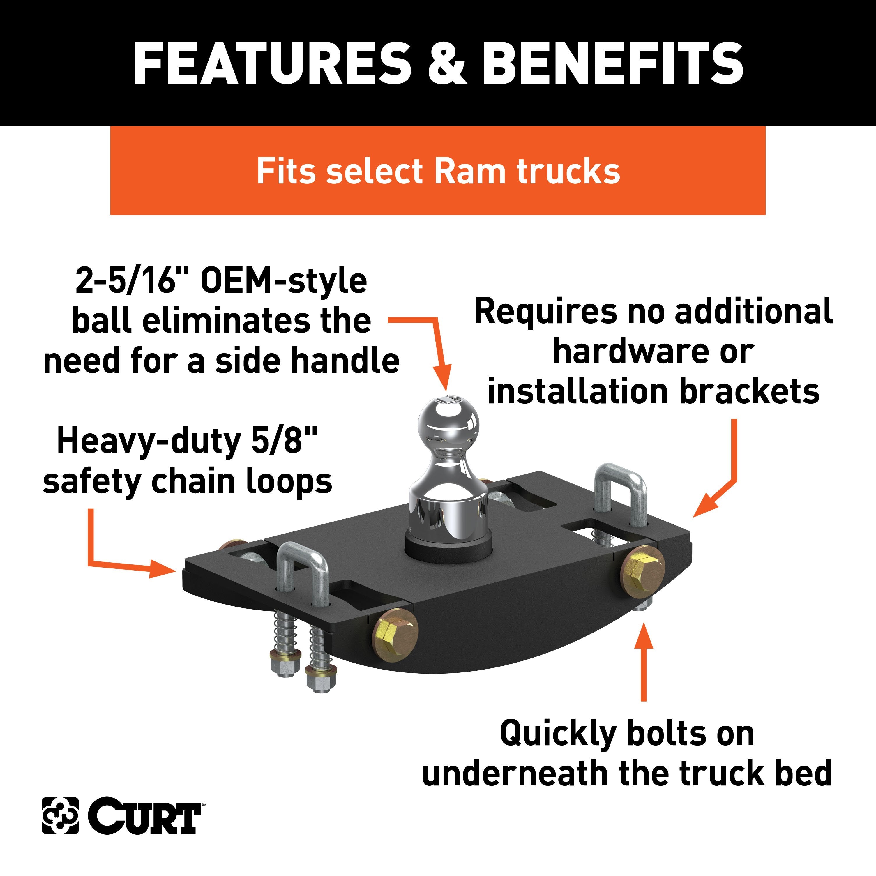 CURT Factory Original Equipment Style Gooseneck Hitch, 35,000 lbs. 2-5/16-Inch Ball, Fits Select Ram 2500, 3500 Model 60633
