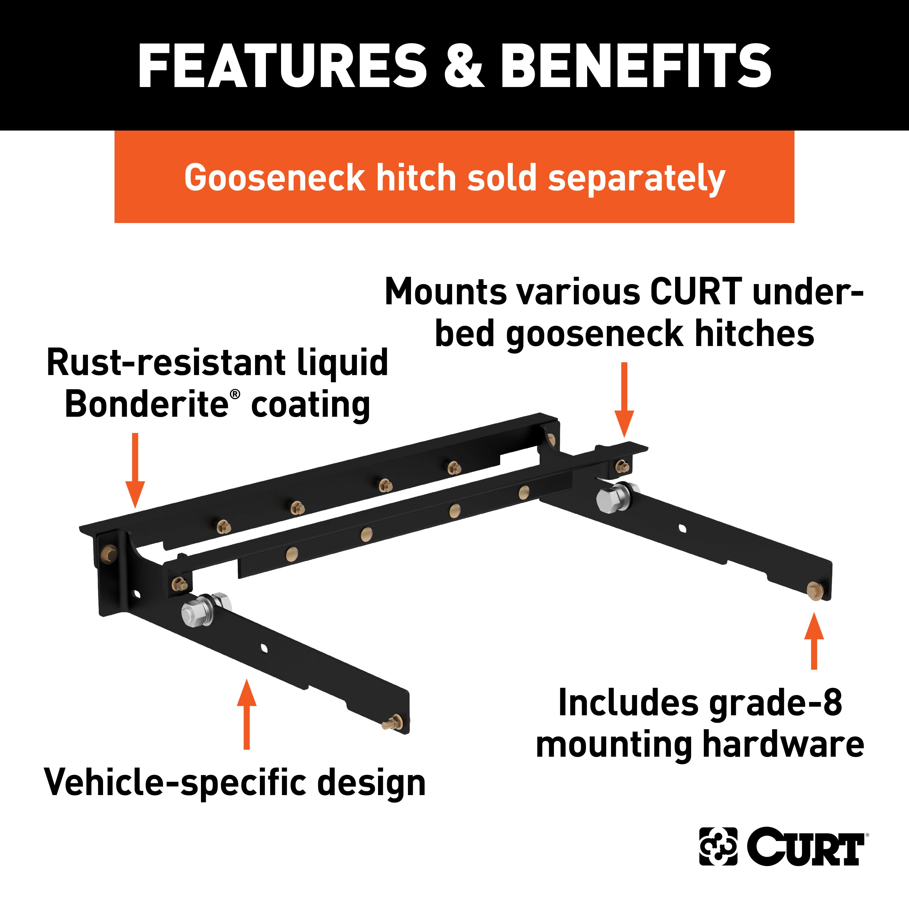 CURT Under-Bed Gooseneck Installation Brackets, Fits Select Ford F-150, F-250, F-350 Model 60636