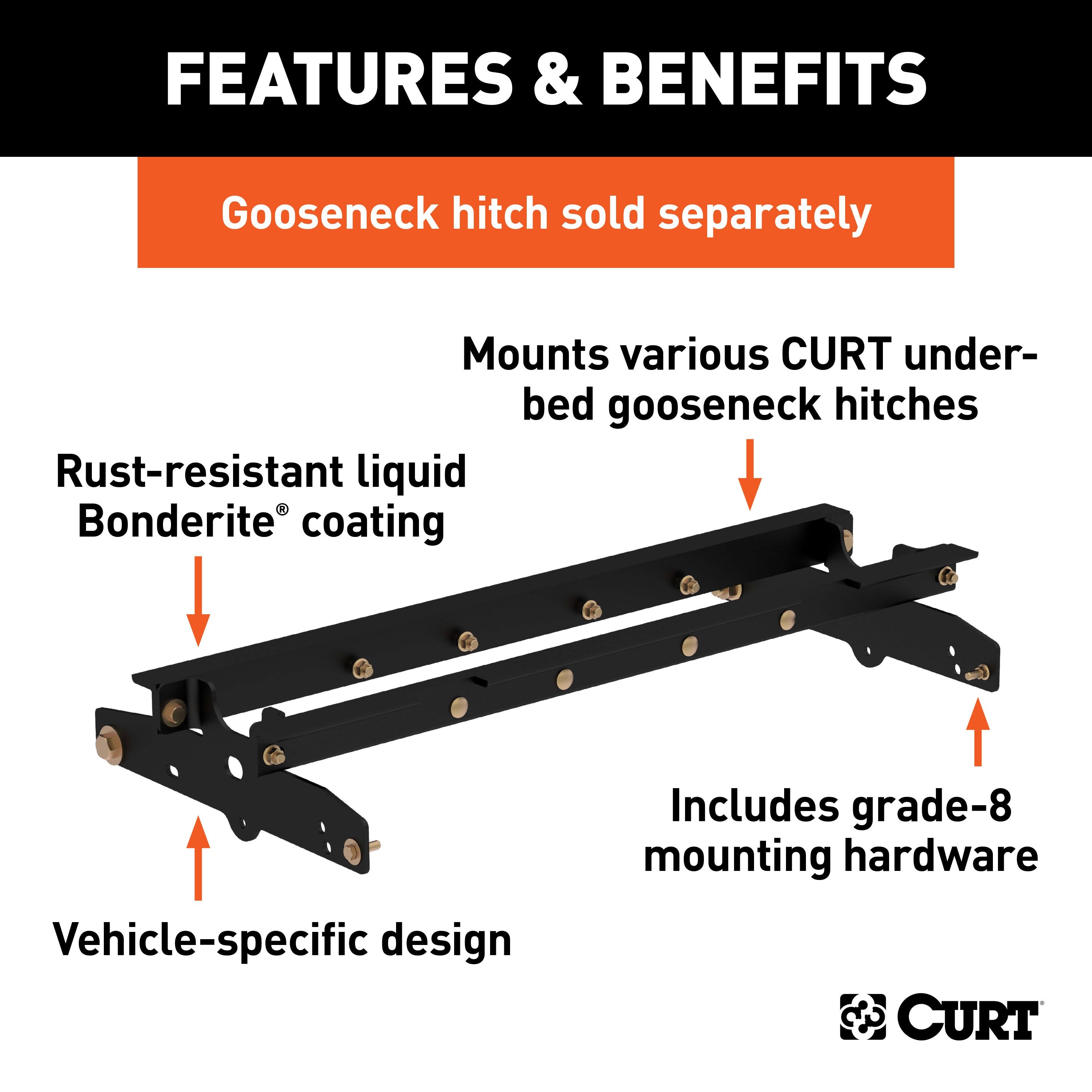 CURT Under-Bed Gooseneck Installation Brackets, Fits Select Ford F-150, F-250 Model 60637